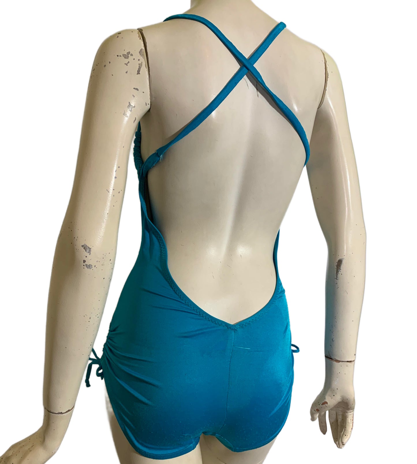 Bright Blue X-Back Swimsuit with Shirred Detail circa 1970s
