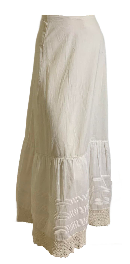 Embroidered and Lace Trimmed White Cotton Petticoat Half Slip circa 1910s