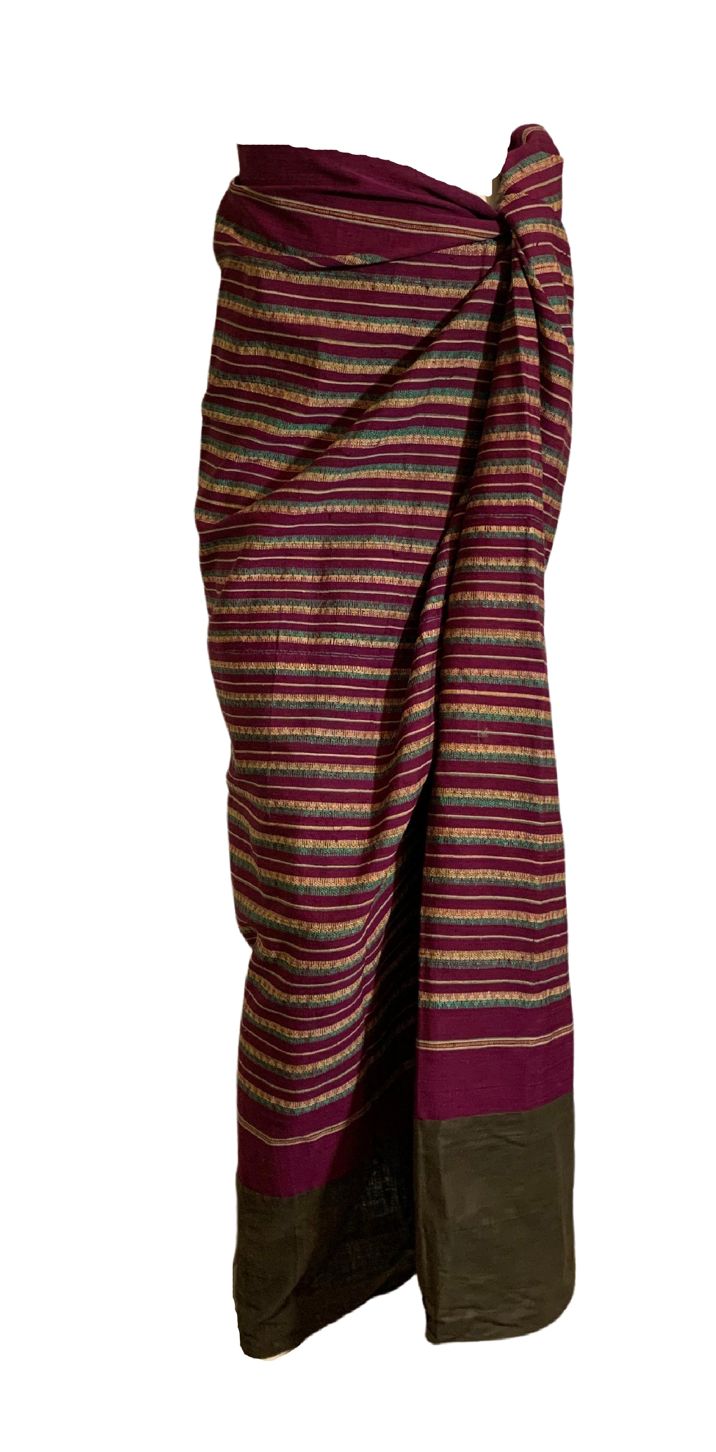 Rare Burmese Purple and Gold Striped Wool Bridal Skirt with 2 Bodices and Ornate Shoes circa 1890s