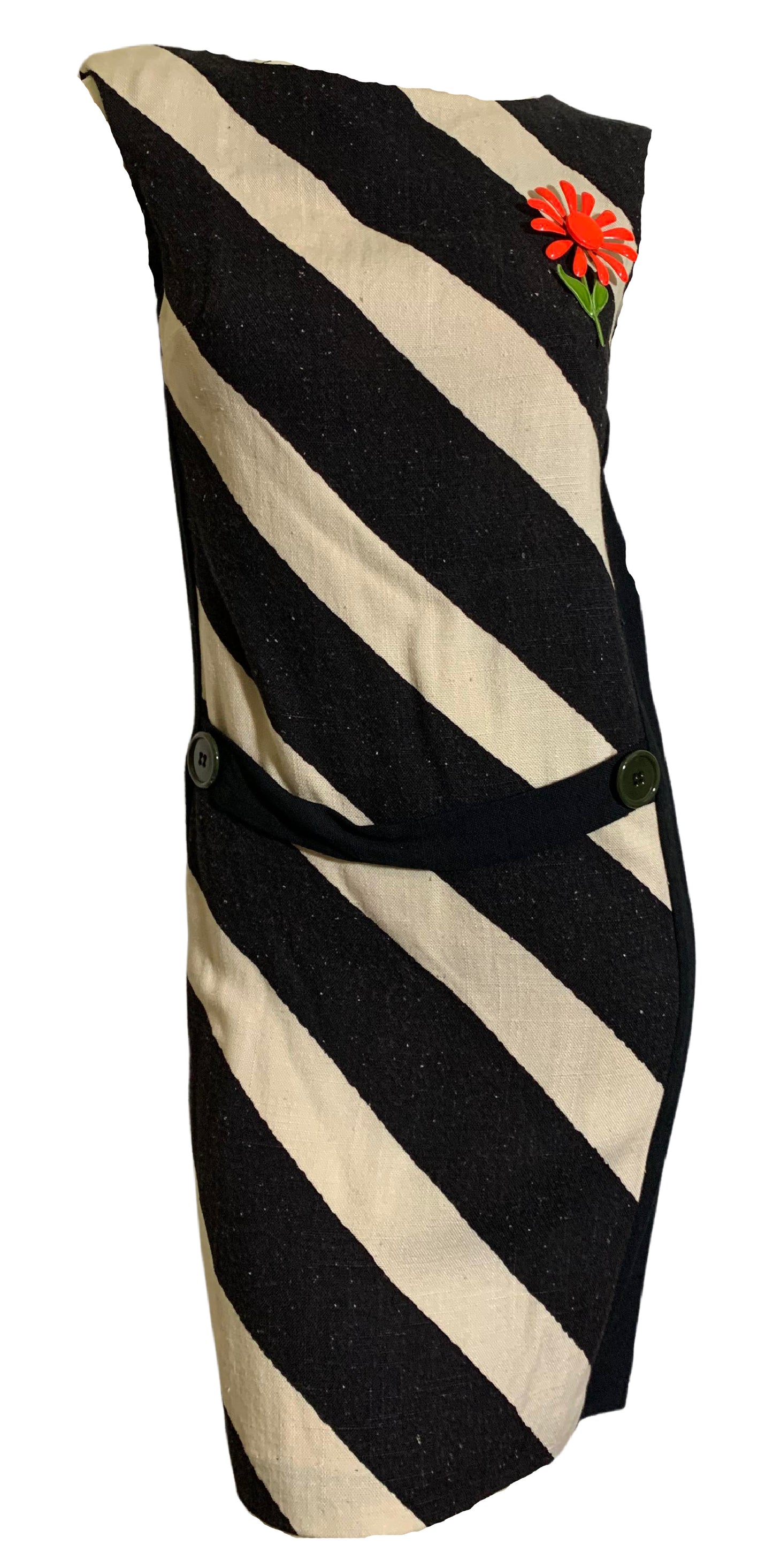 Speckled Black and Off White Striped Shift Dress circa 1960s