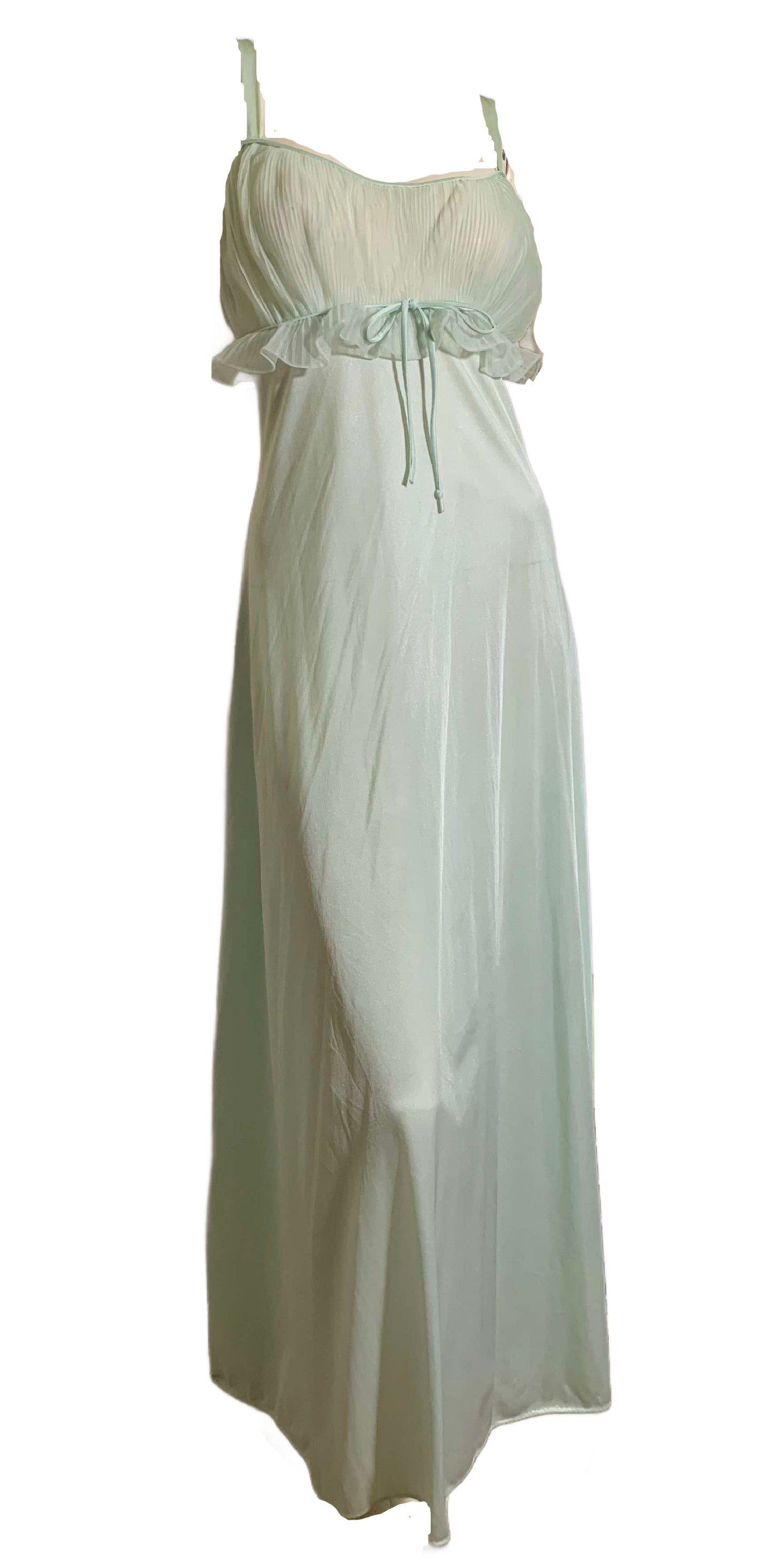 Pleated Bodice Nylon Long Nightgown with Chiffon circa 1960s