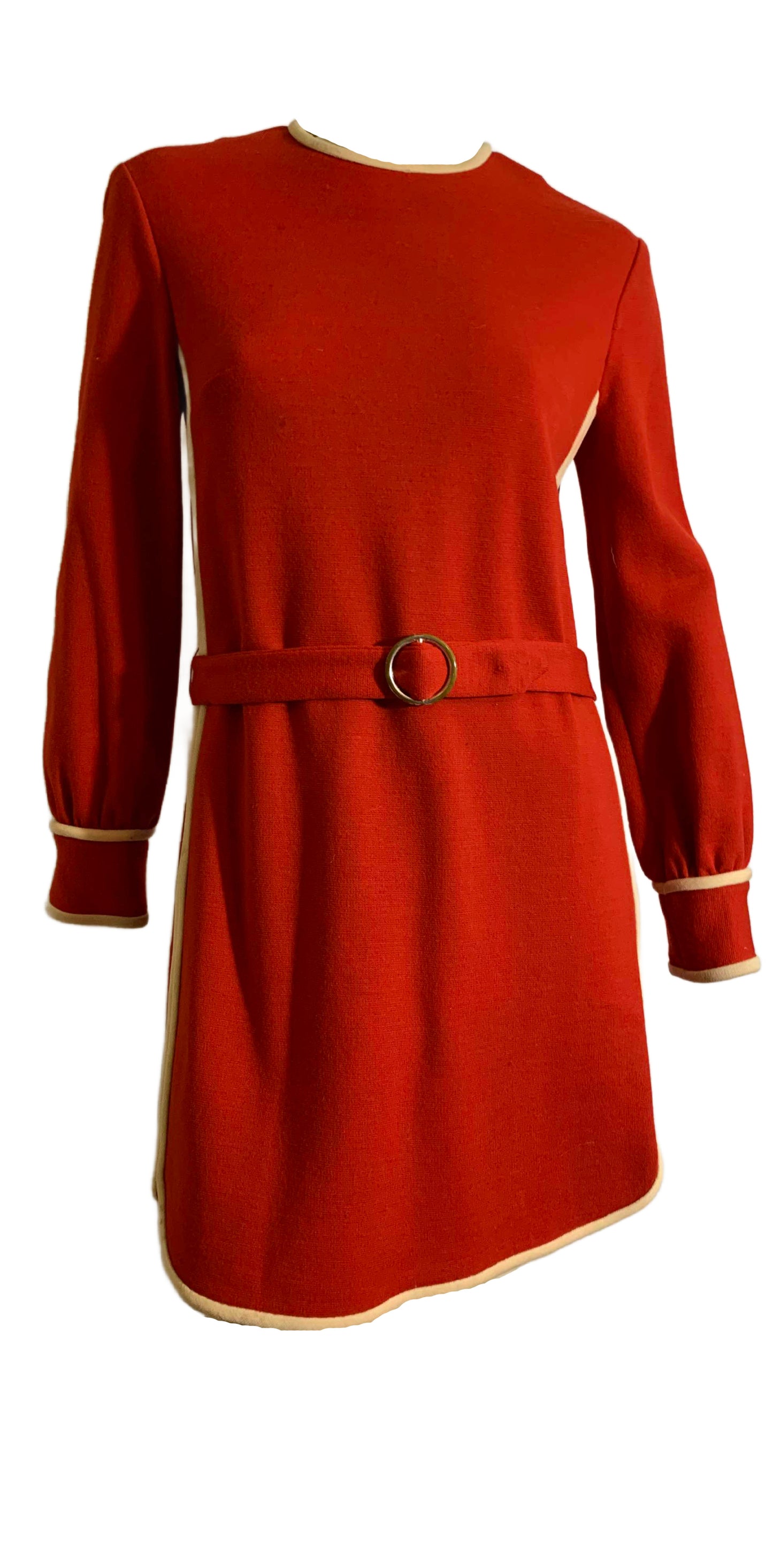 Rust Orange Wool Shift Dress circa 1970s