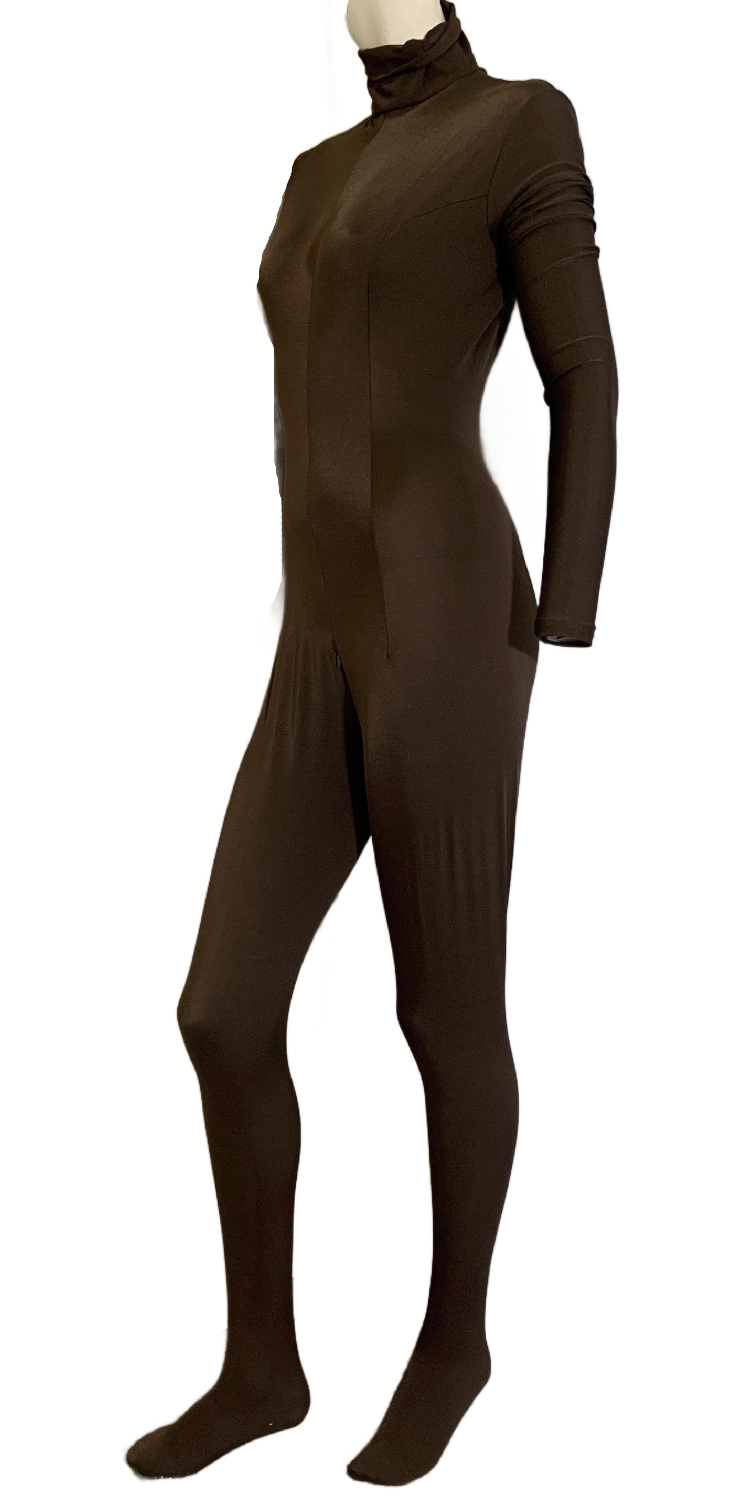Cocoa Brown High Collar Long Sleeved Full Body Catsuit circa 1960s