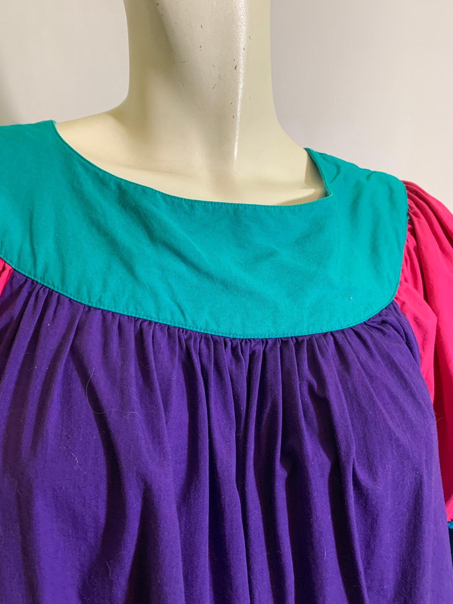 Color Blocked Rhumba Inspired Cotton Dress with Pockets circa 1980s