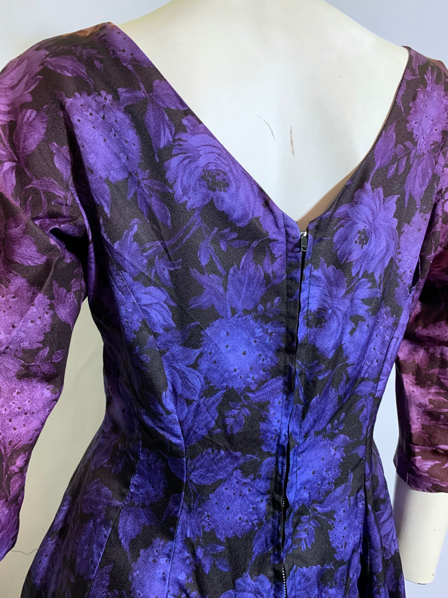 Ombré Faded Purple Floral Print Cocktail Dress circa 1960s