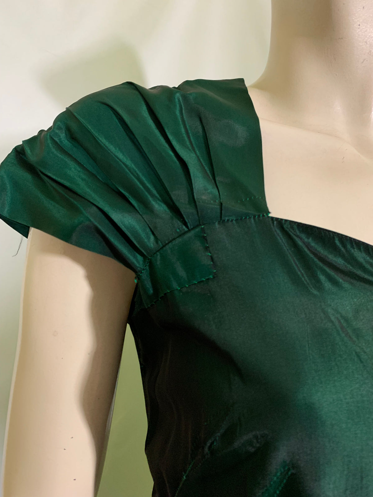 Shimmering Emerald Green Taffeta Party Dress with Bolero Jacket circa 1940s