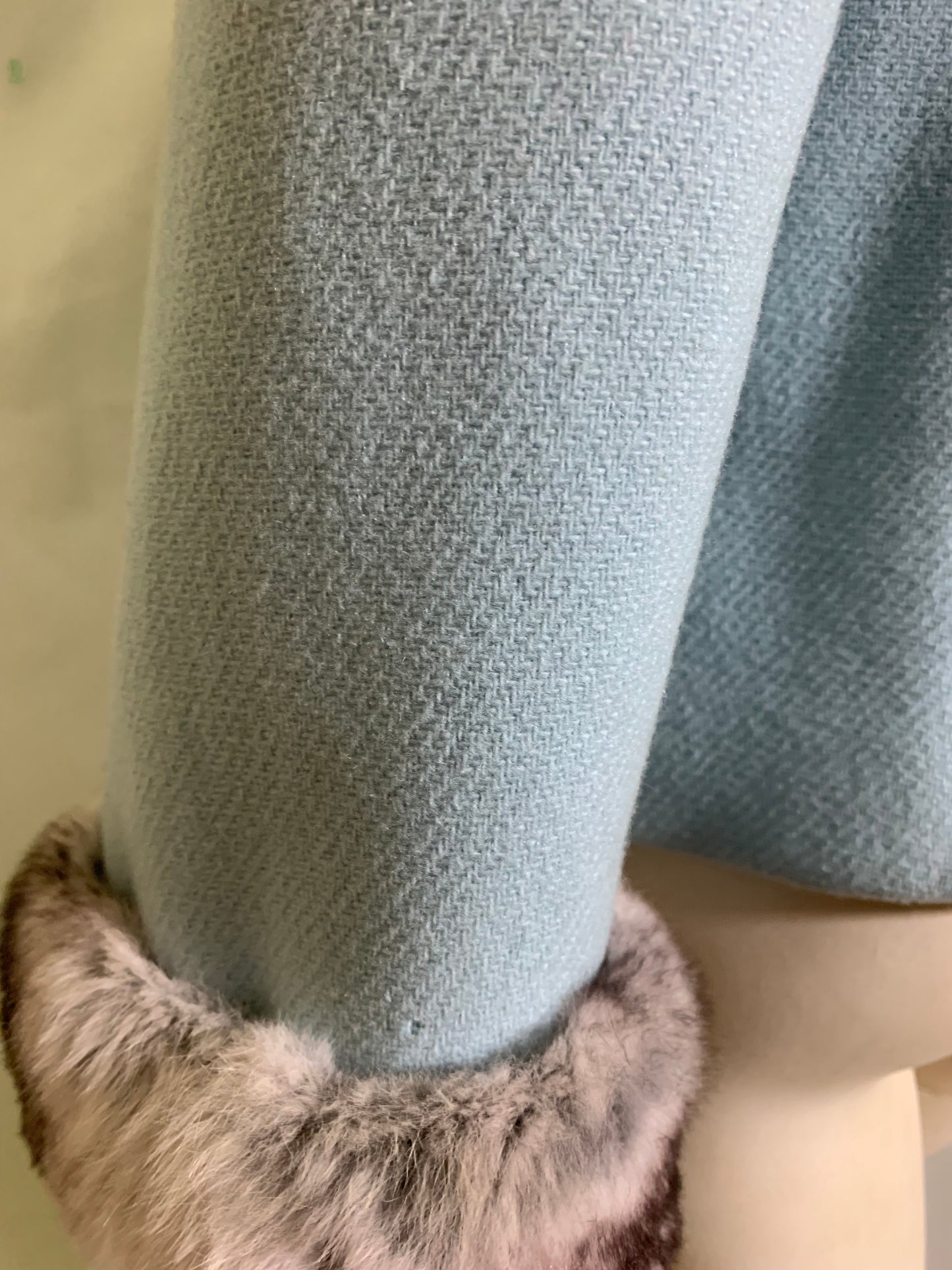 Robin's Egg Blue Wool Boxy Cut Jacket Chinchilla Fur Collar and Cuffs circa 1960s