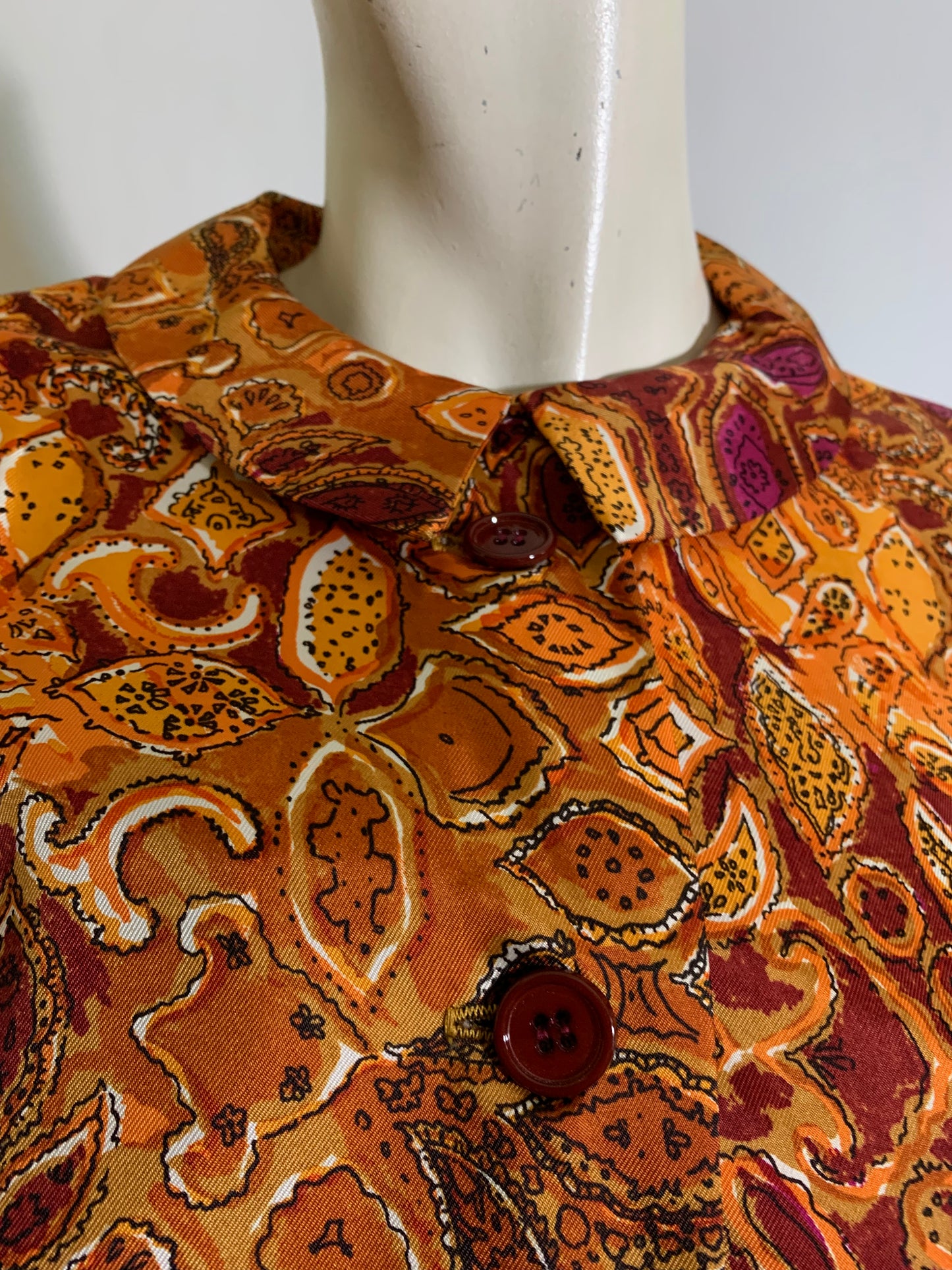 Fire Orange Paisley and Fig Print Dress circa 1960s