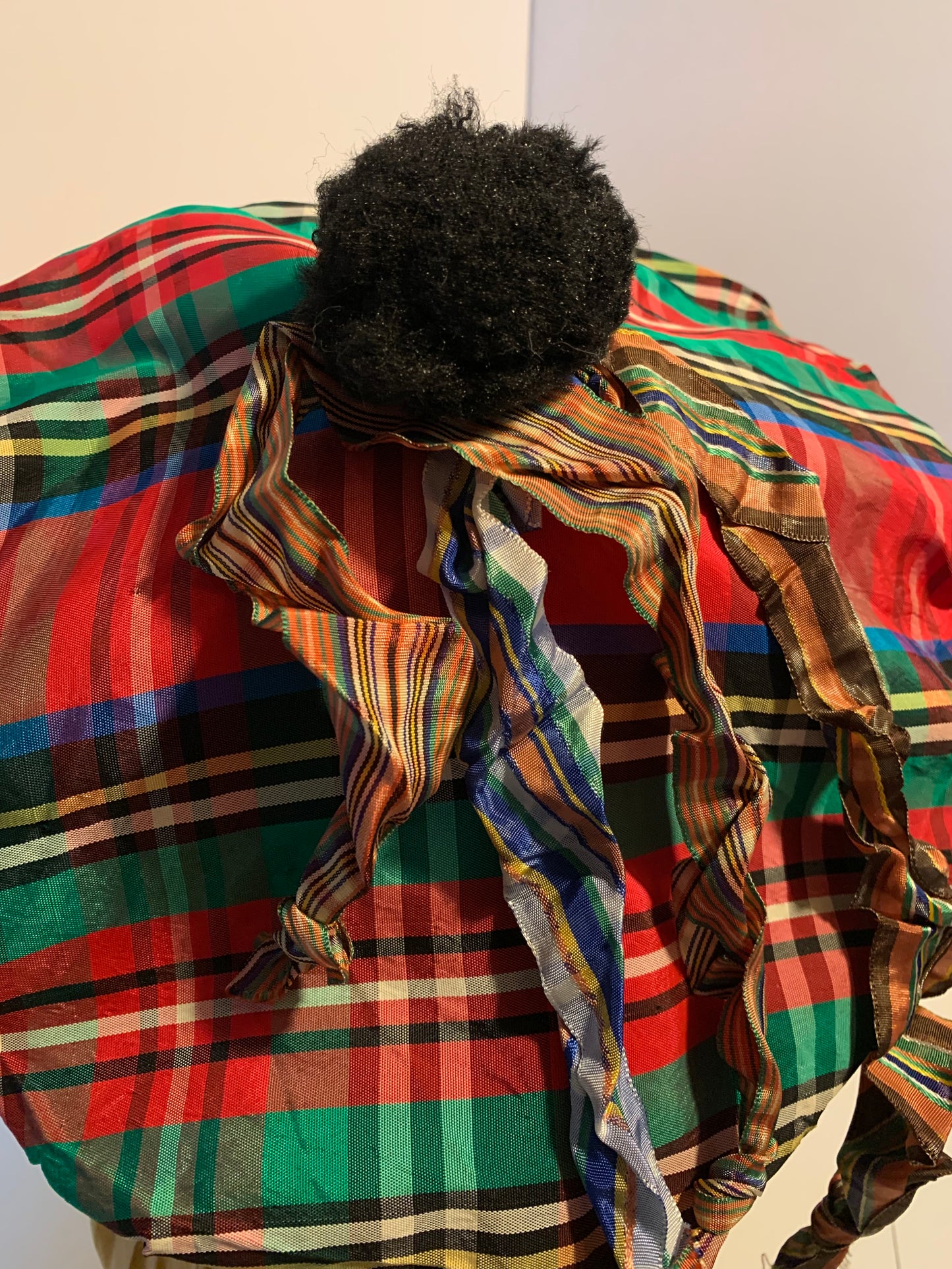 Ol' Sport Reimagined Plaid Taffeta 1940s Hat with Ribbons and Pom Poms