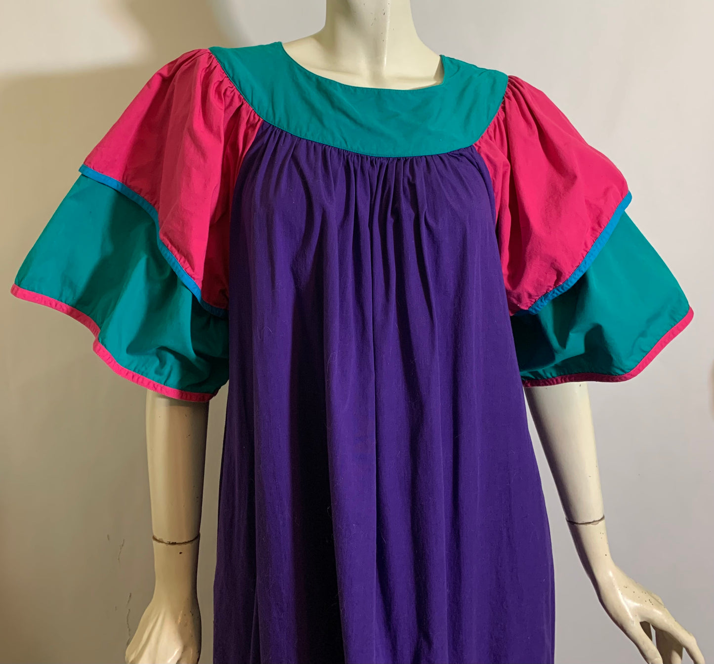 Color Blocked Rhumba Inspired Cotton Dress with Pockets circa 1980s