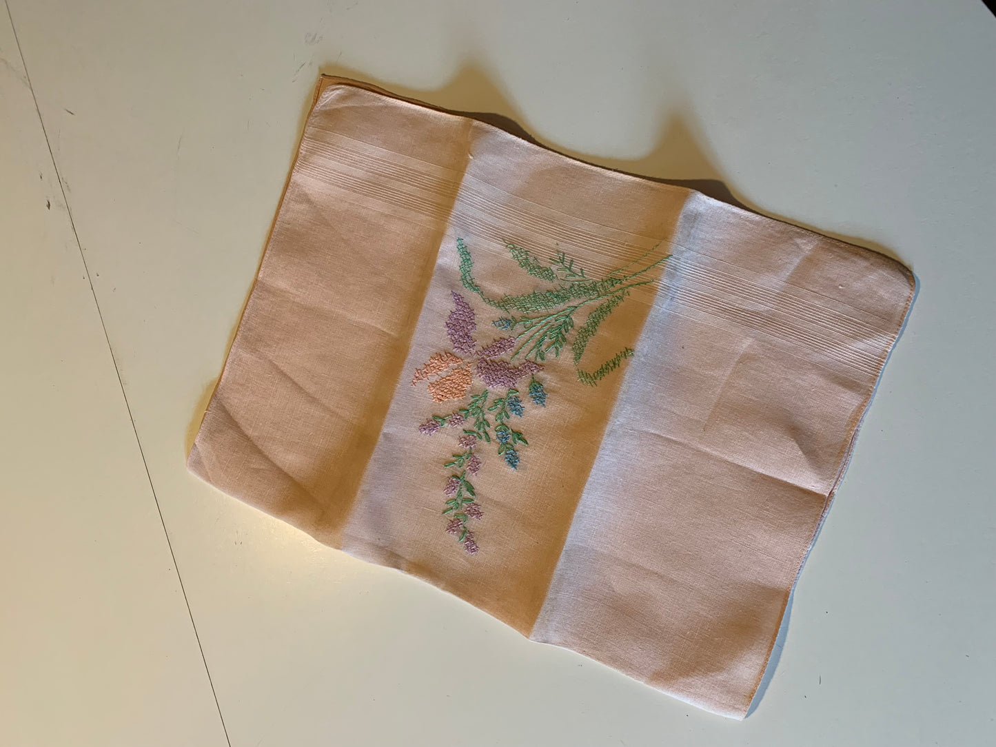 Cross Stitch Lilac Design Handkerchief circa 1940s