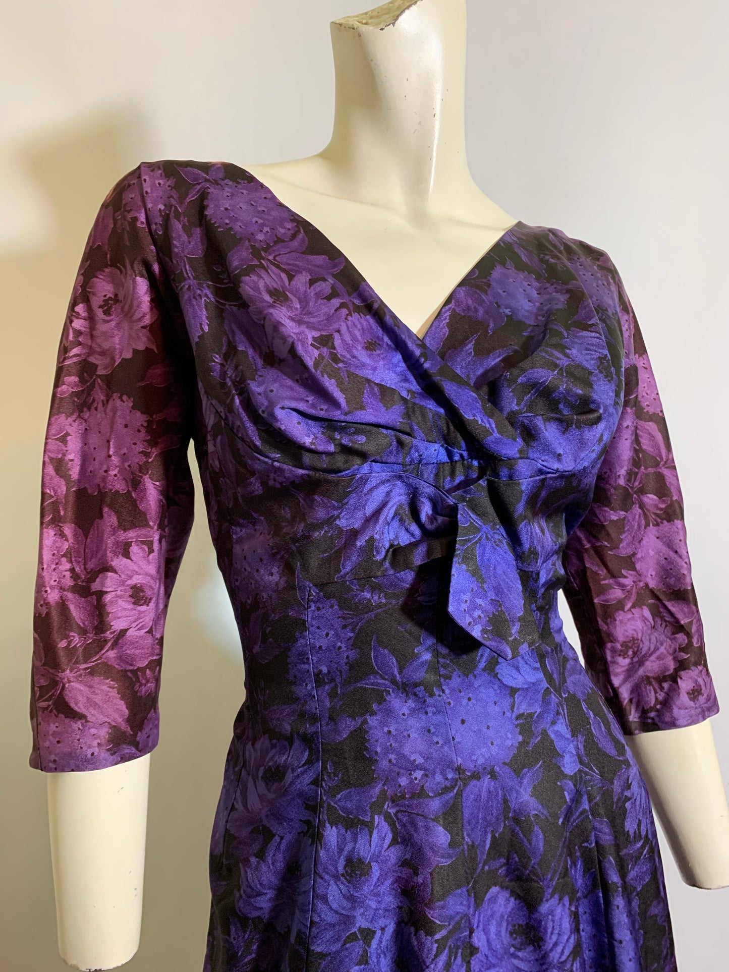 Ombré Faded Purple Floral Print Cocktail Dress circa 1960s