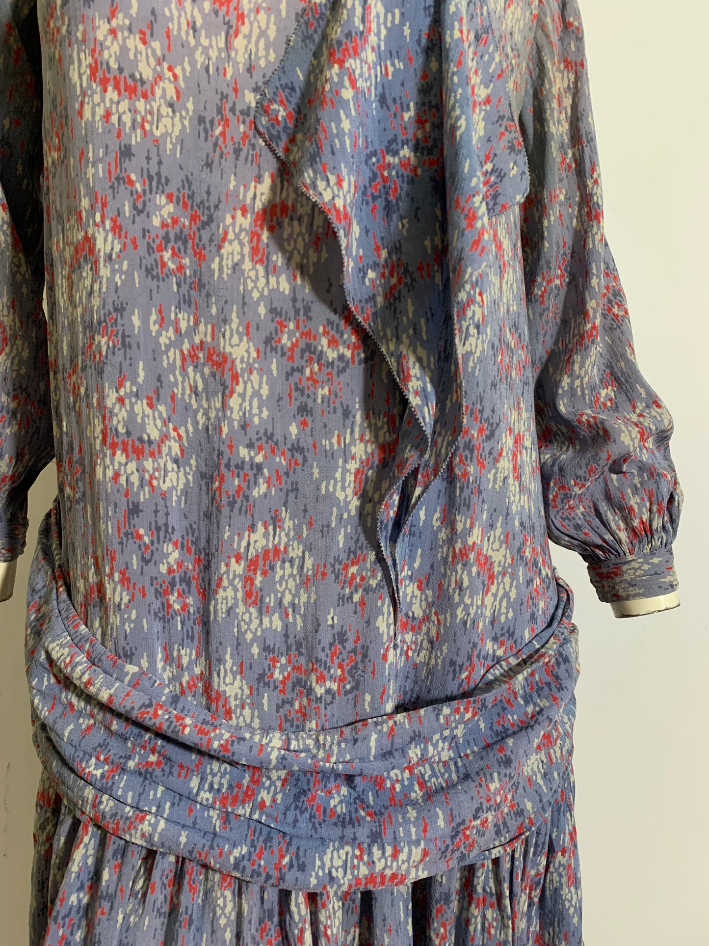 Lavender and Pink Abstract Print Dropped Waist Dress circa 1920s
