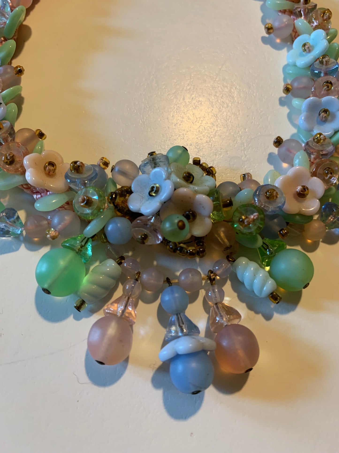 Pastel Czech Glass Flower and Bead Choker Necklace circa 1930s