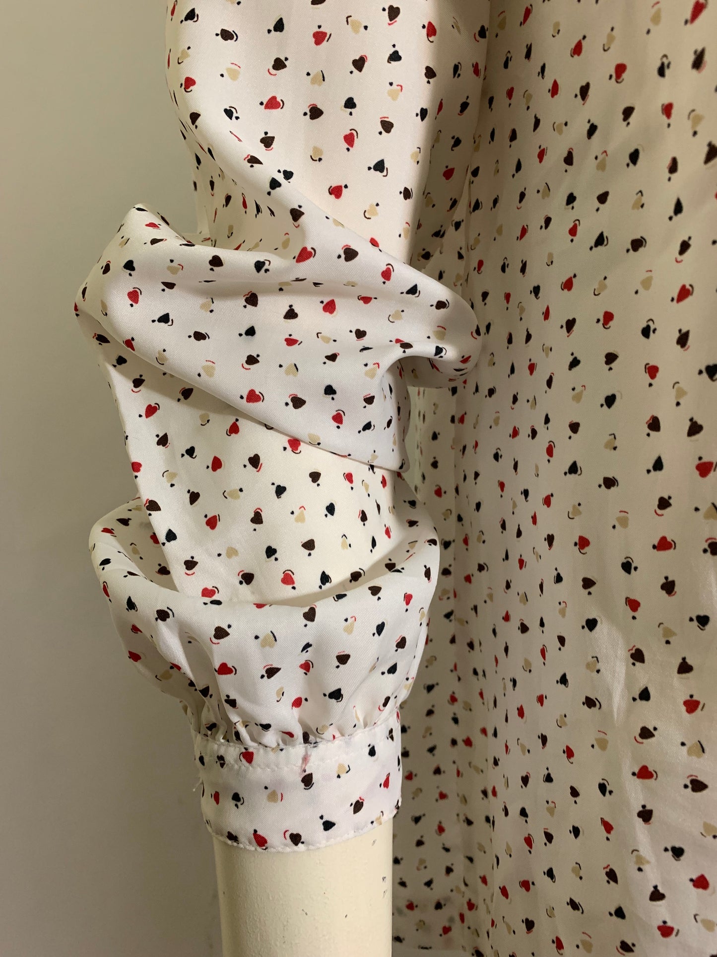 Heart Print Ascot Neckline Button Front Blouse circa 1980s