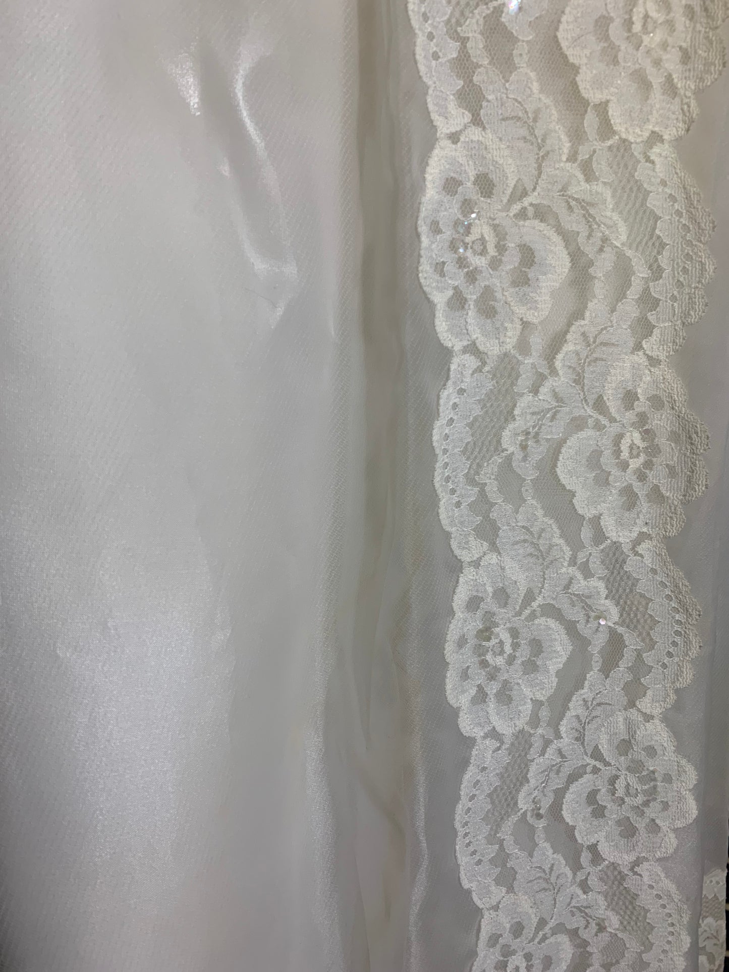 Regency Inspired Empire Waist Lace Trimmed Wedding Dress & Long Veil circa 1960s