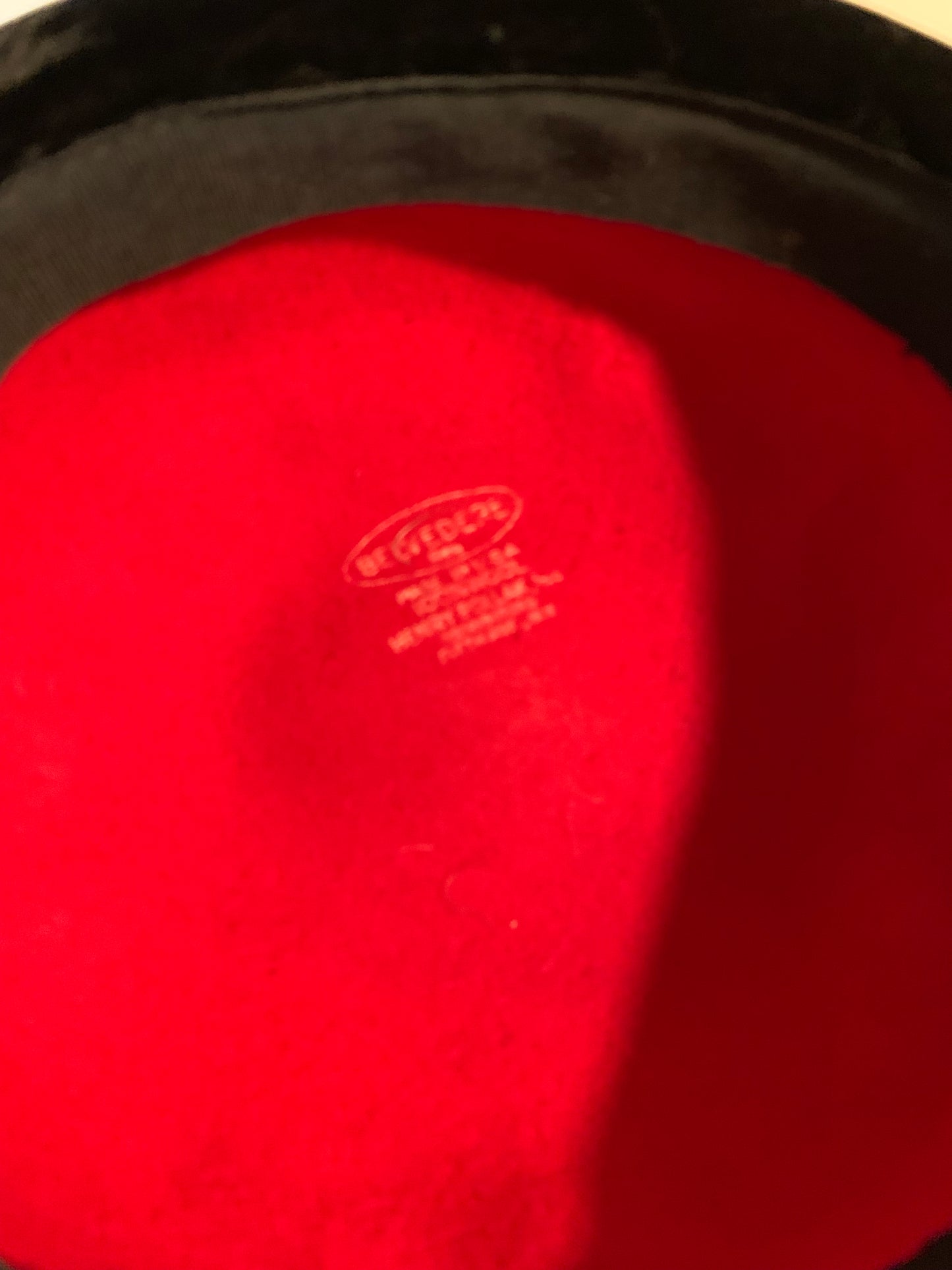 Red Felted Wool Mini Bowler Hat with Black Feather circa 1940s