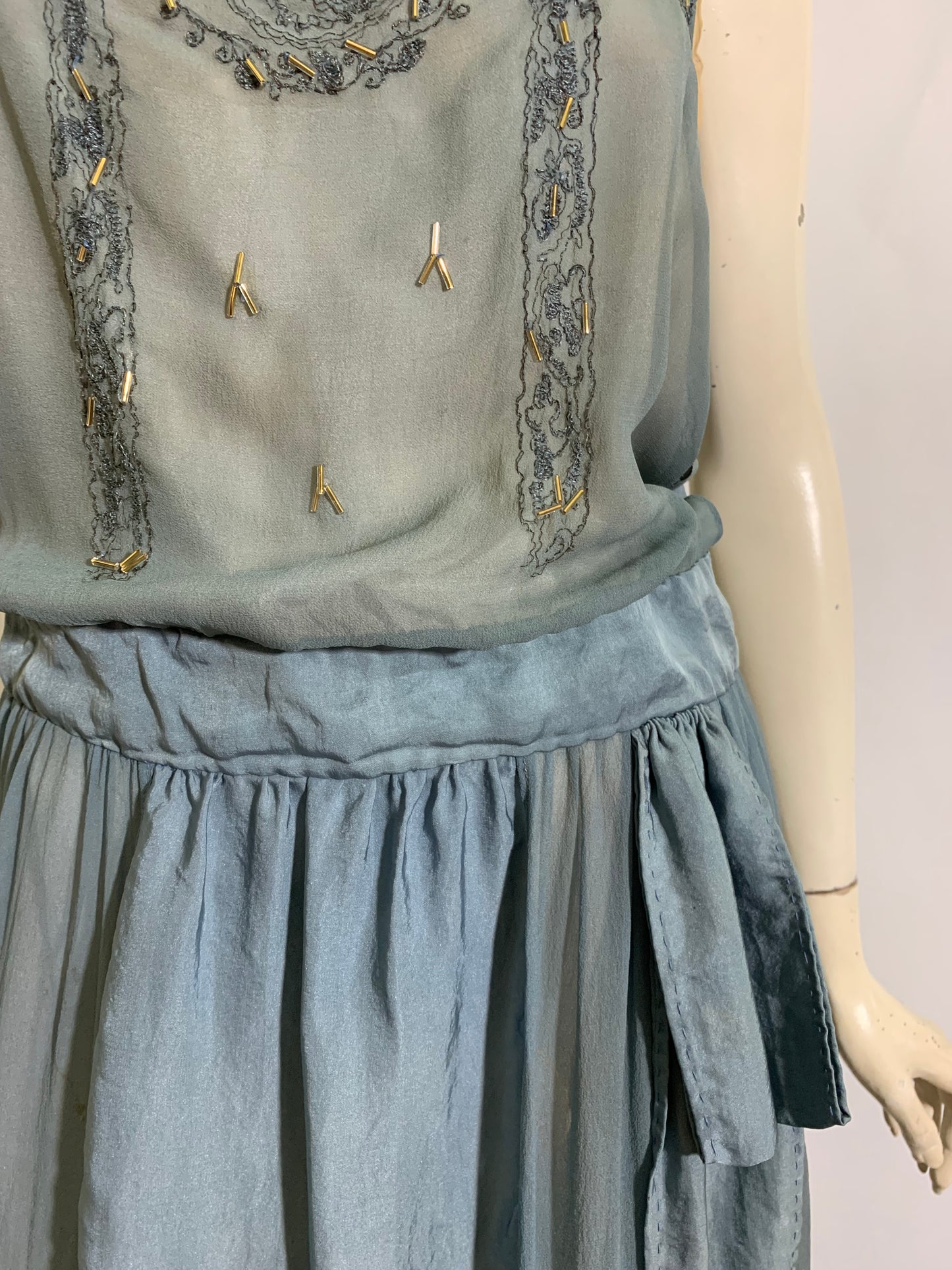Soft Sky Blue Silk Beaded Cocktail Dress circa 1920s