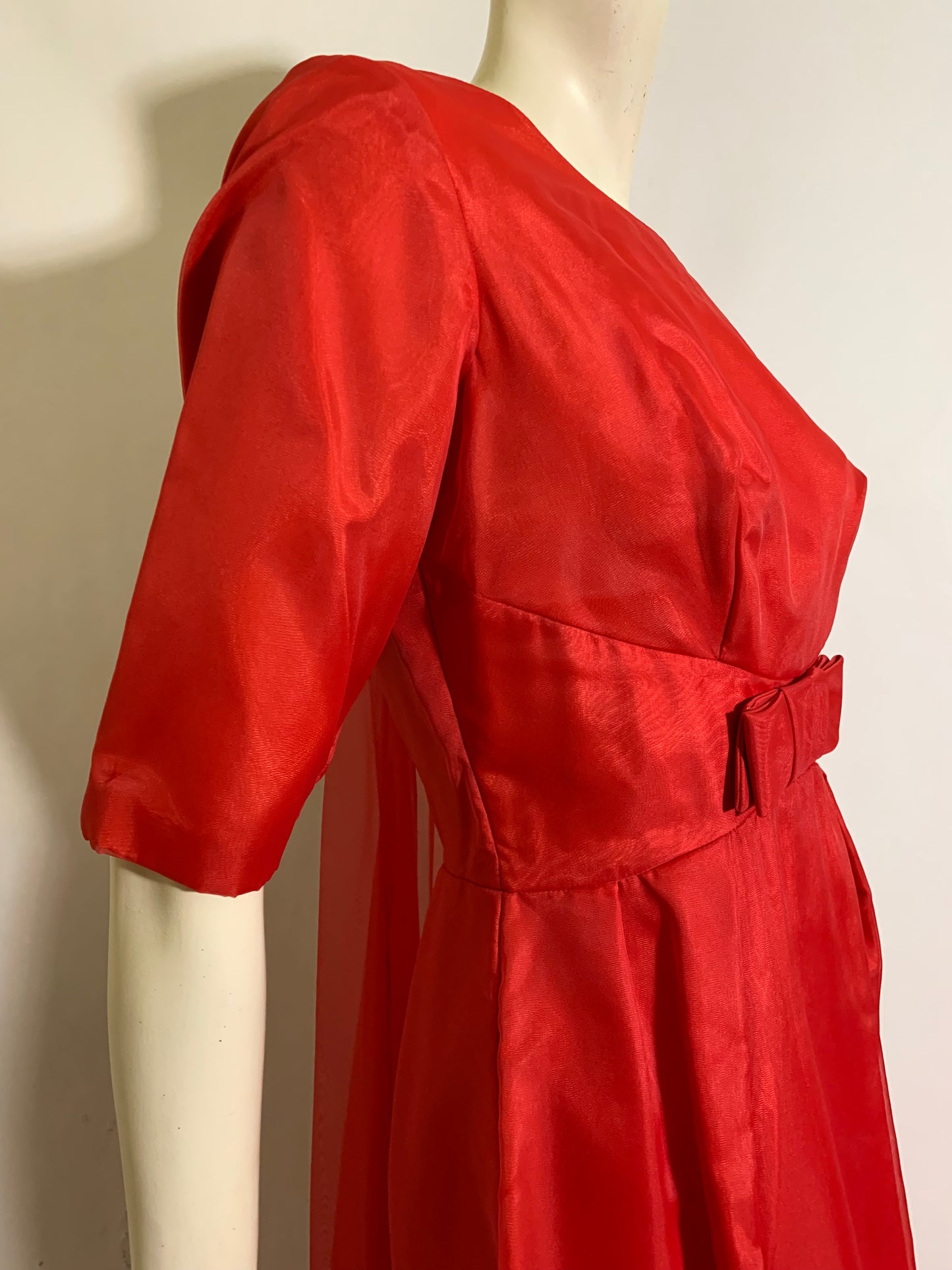 Lipstick Red Dress Watteau Train and Headpiece circa 1960s