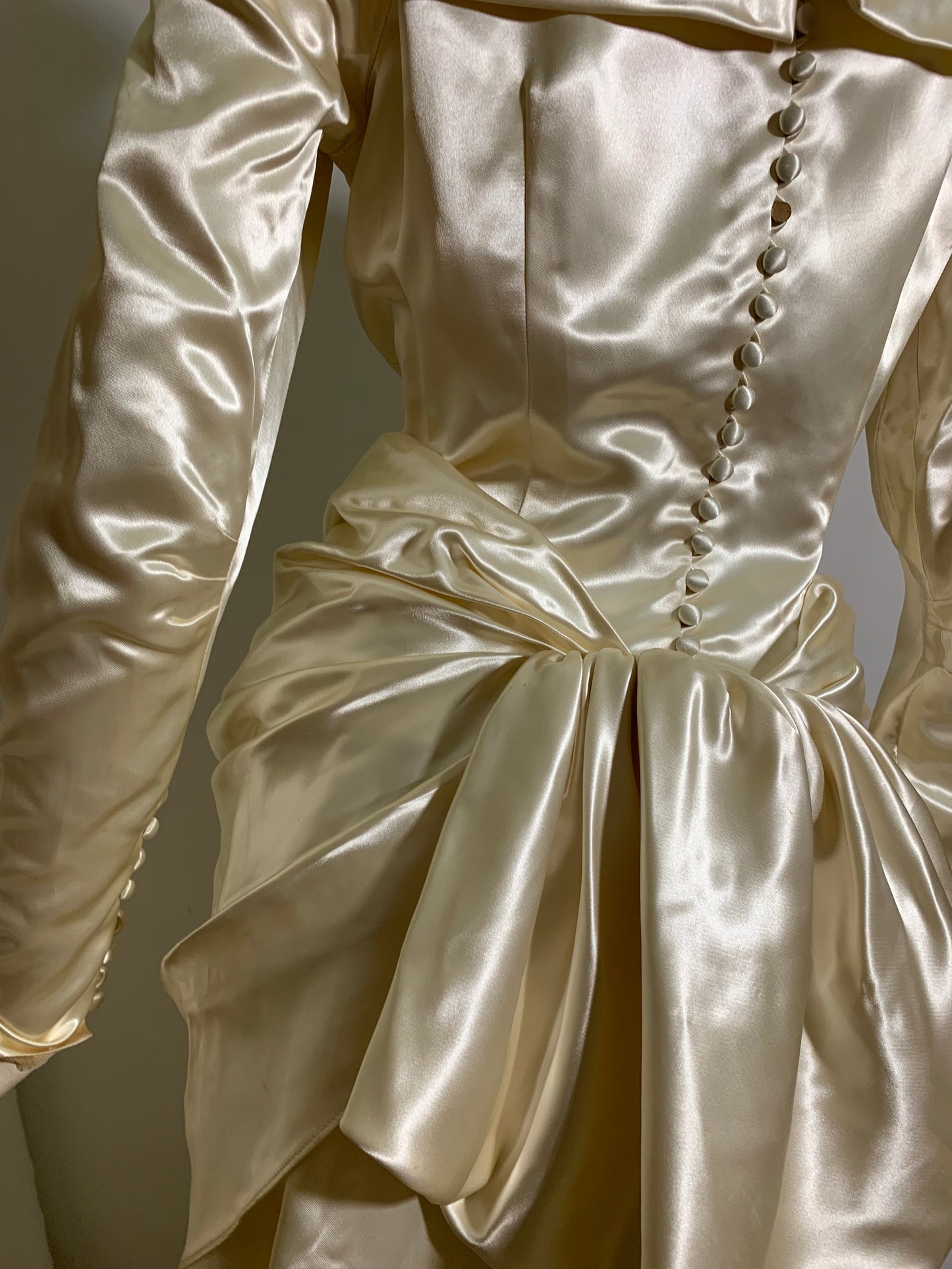 Soft White Slipper Satin Hip Draped Wedding Dress circa 1940s