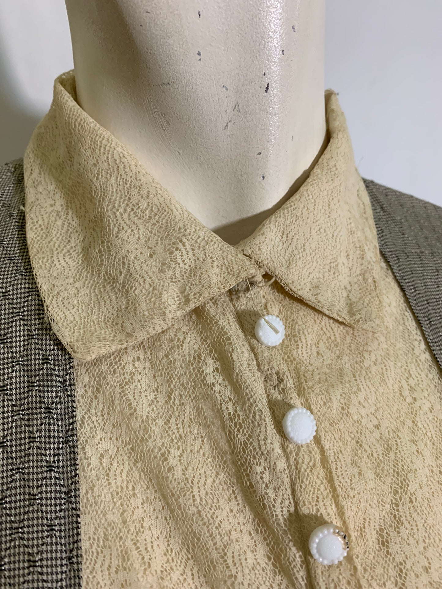 Grey and White Cotton and Lace Tunic Dress circa 1920s