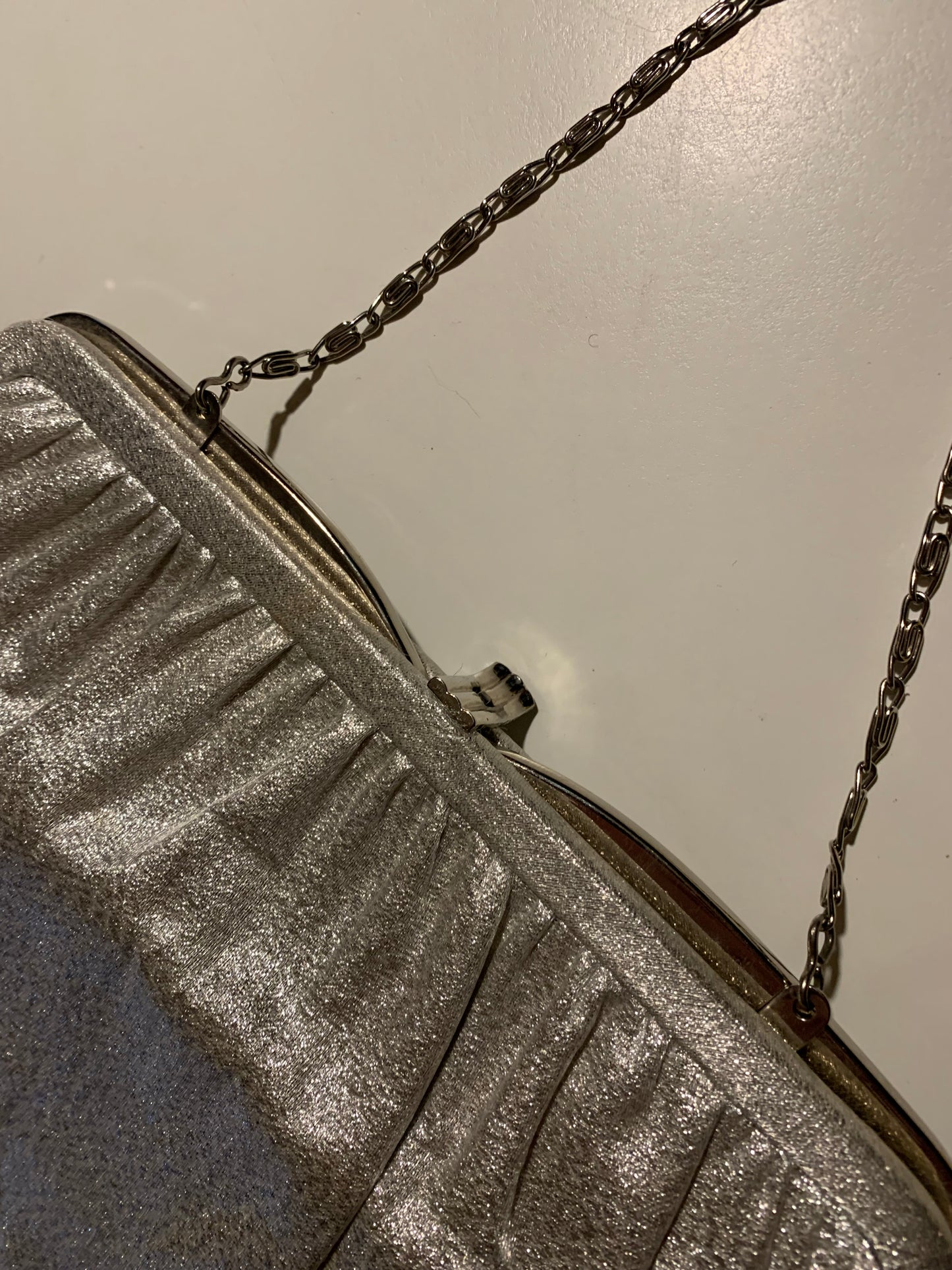 Metallic Silver Fabric Covered Chain Strap Handbag circa 1960s