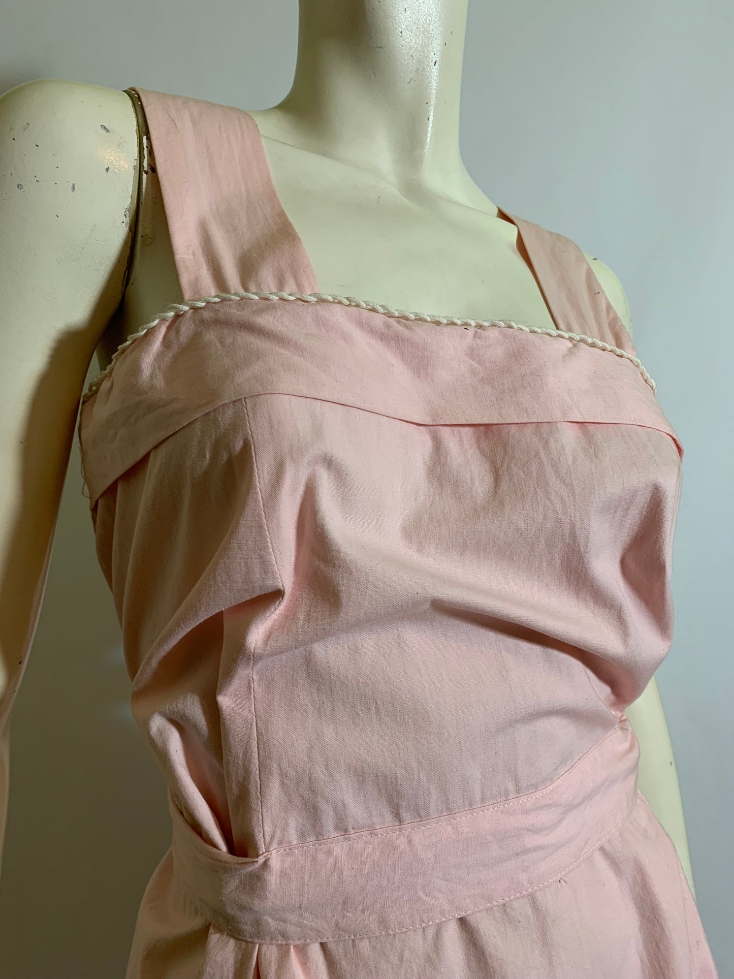 Sweet Pink Cotton Maternity Sun Dress Adjustable Waist circa 1940s