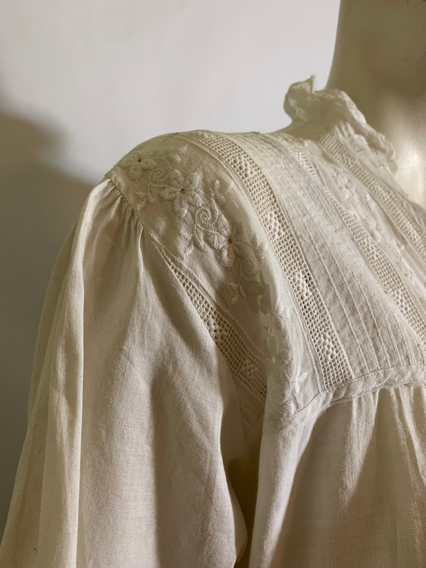 Sweet White Cotton Nightgown with Crocheted Neckline circa 1910s