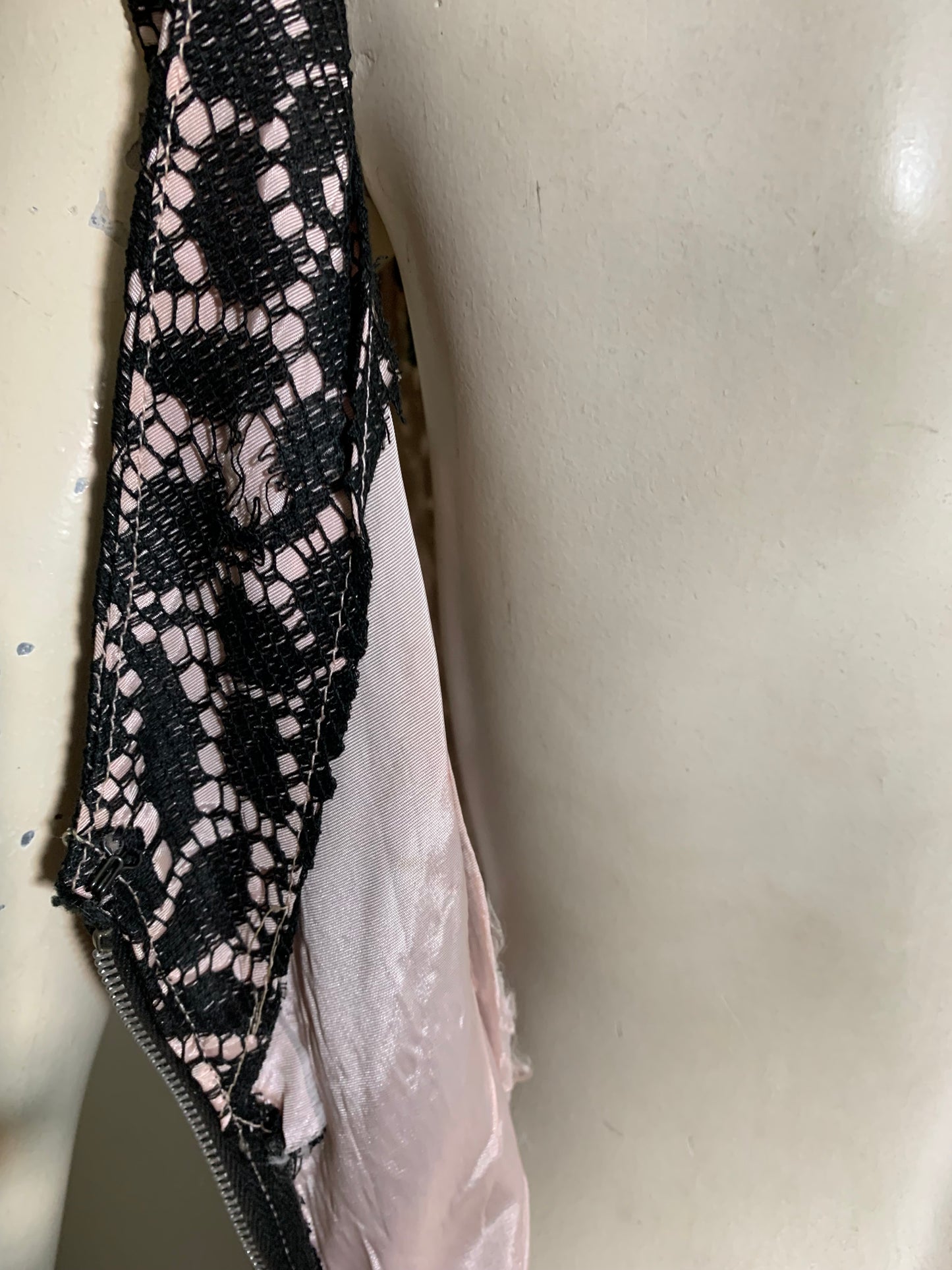 Black and Pink Illusion Lace Full Skirt Dress circa 1960s