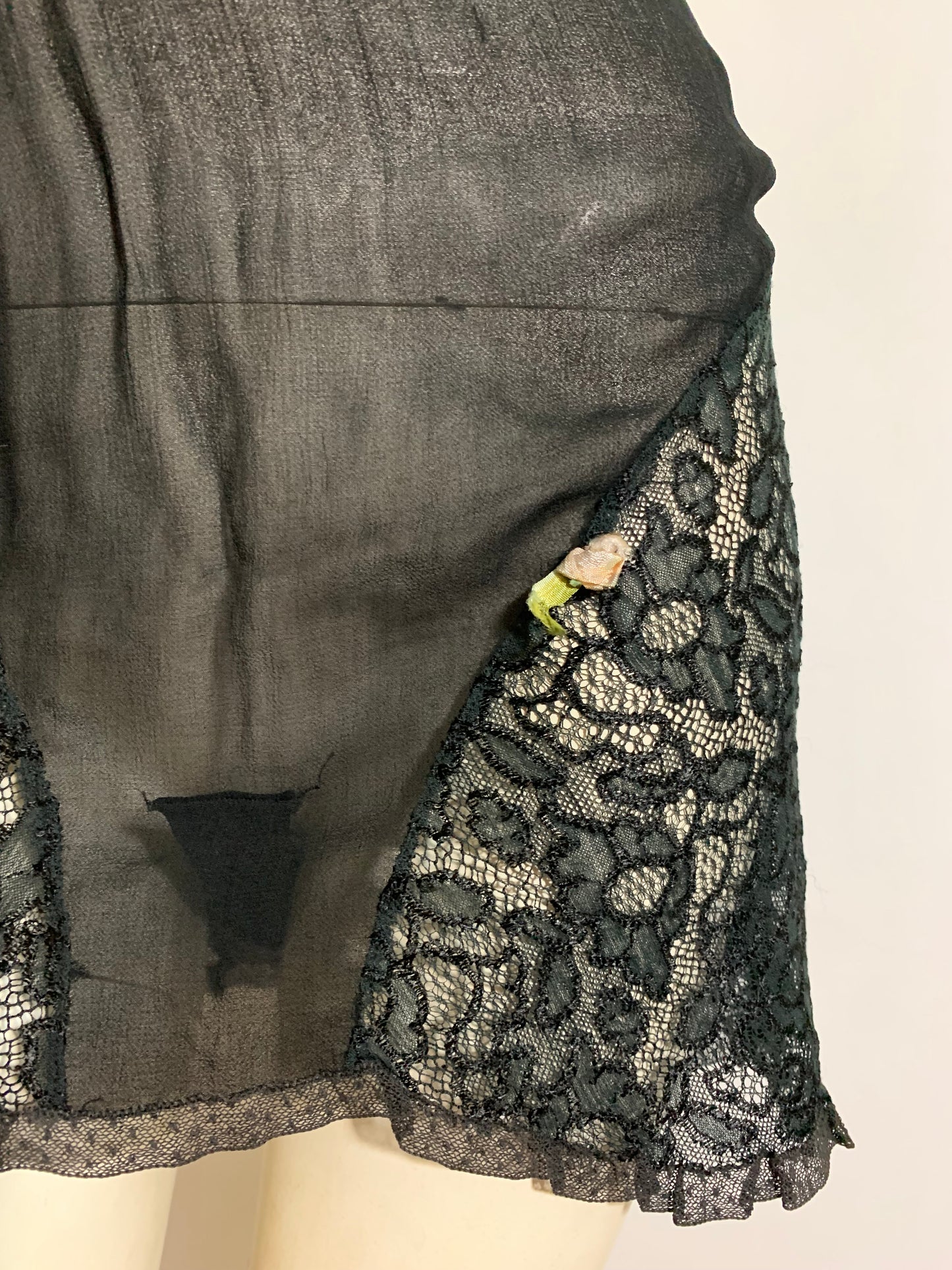 Black Lace and Silk Chiffon Tap Pants circa 1930s