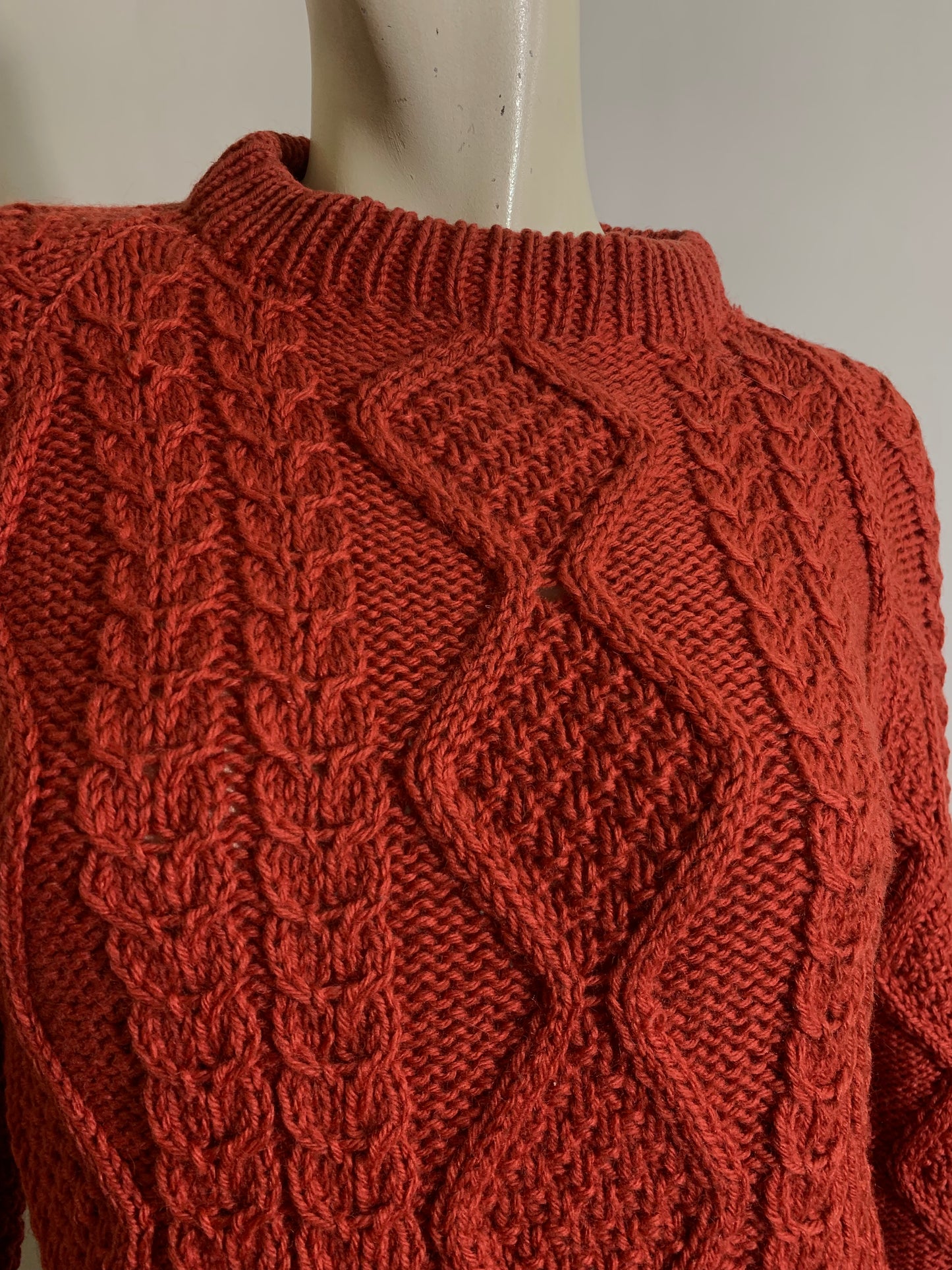 Rich Coral Cable Knit Irish Fisherman's Sweater circa 1970s