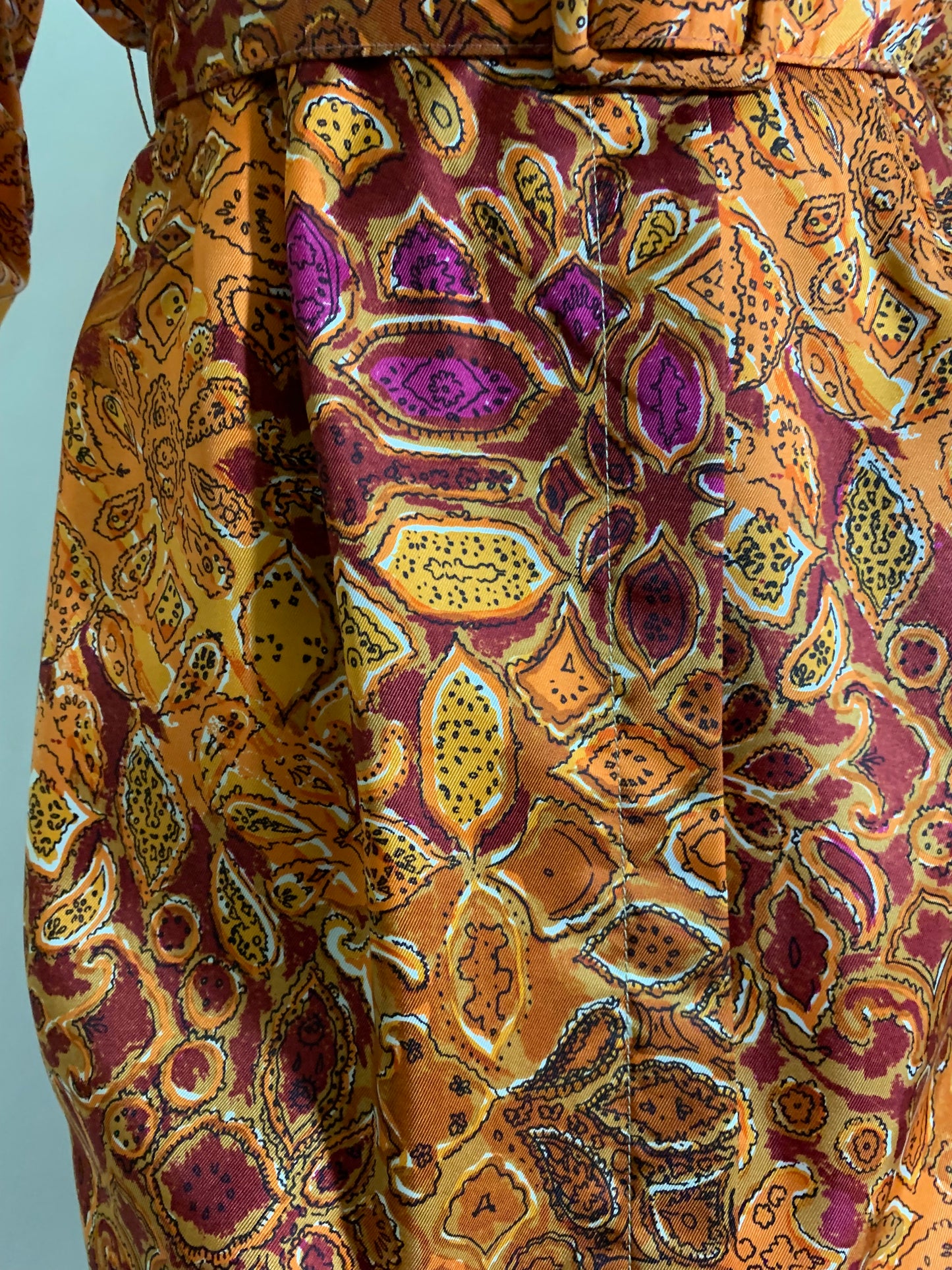 Fire Orange Paisley and Fig Print Dress circa 1960s