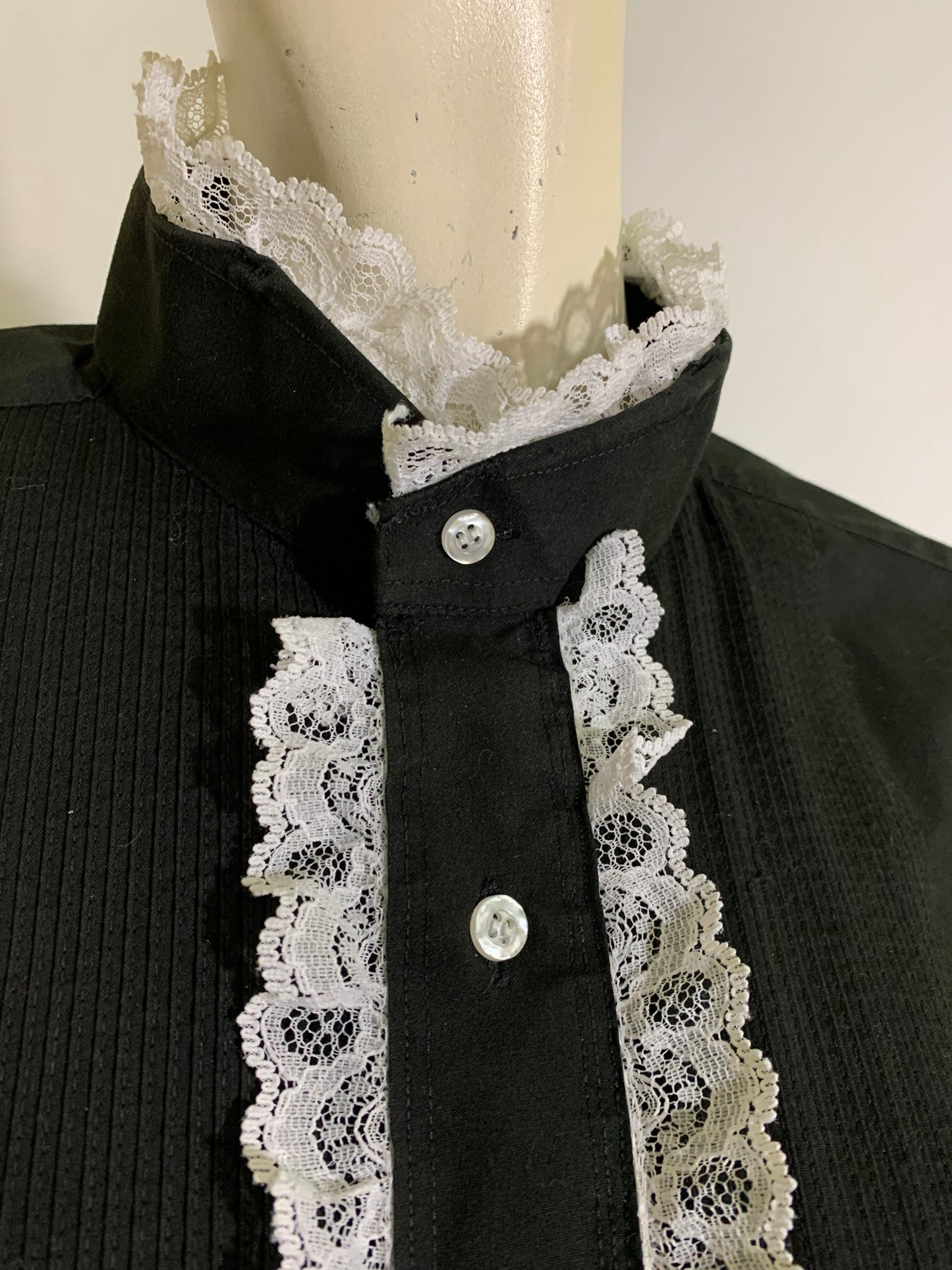 Black and White Lace Ruffled Front Shirt circa 1980s