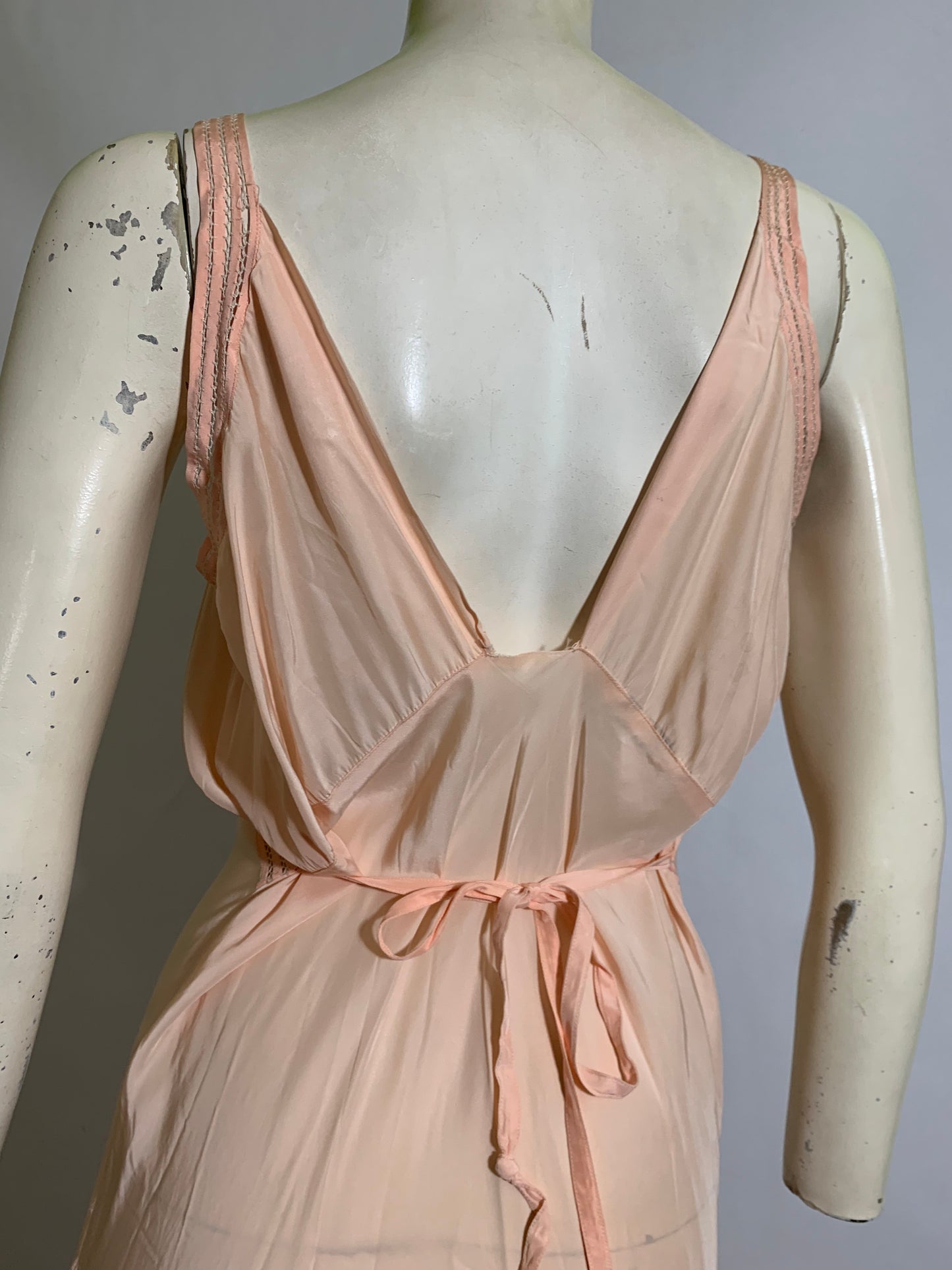 Peach Silk Bow Trimmed Bias Cut Nightgown circa 1930s