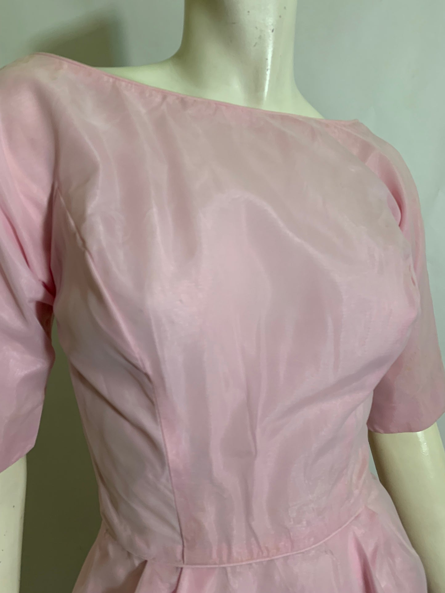 Baby Pink Cocktail Dress with Overskirt and Bow Dress circa 1960s