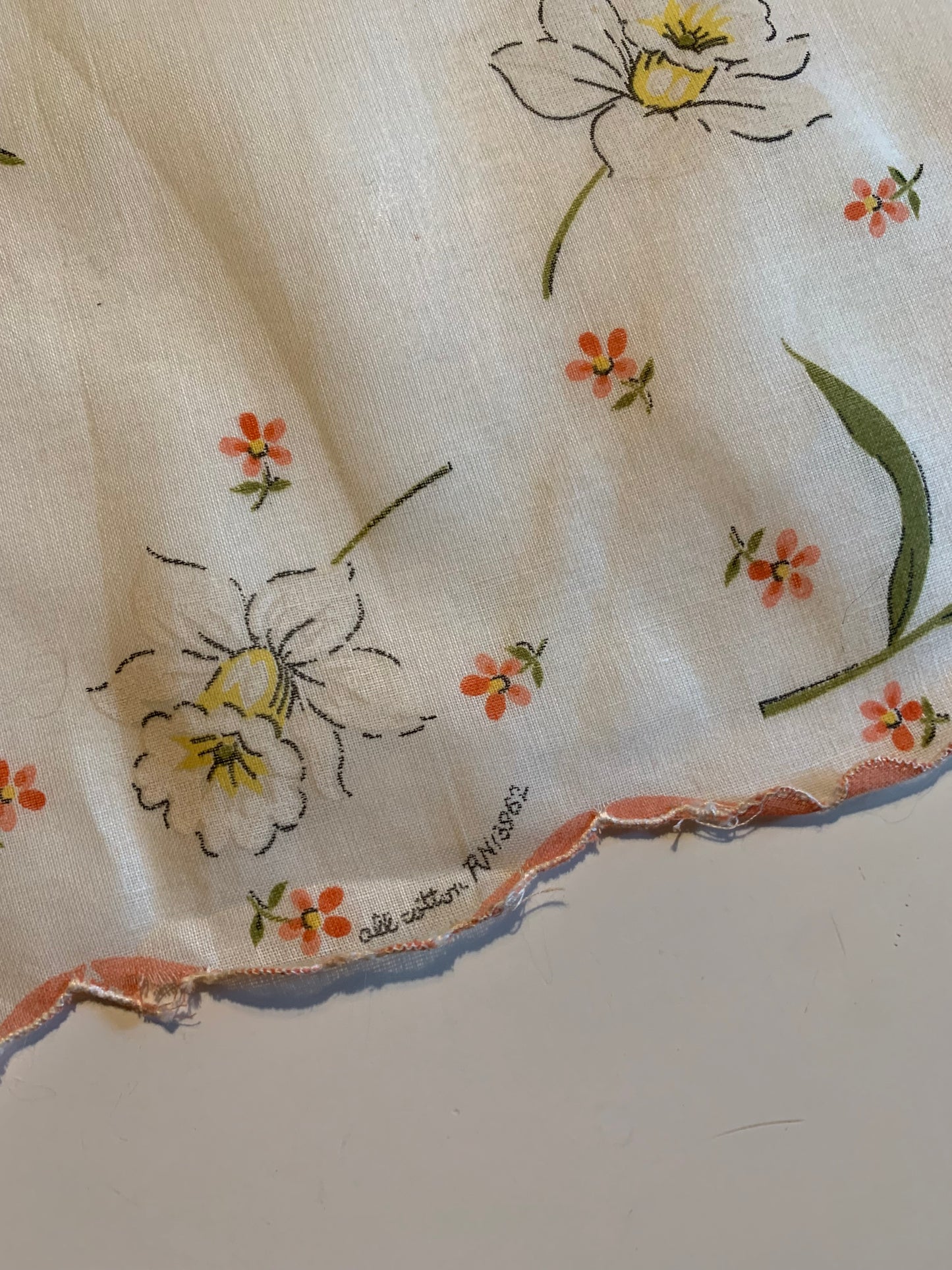 Daffodil Floral Print Handkerchief circa 1950s