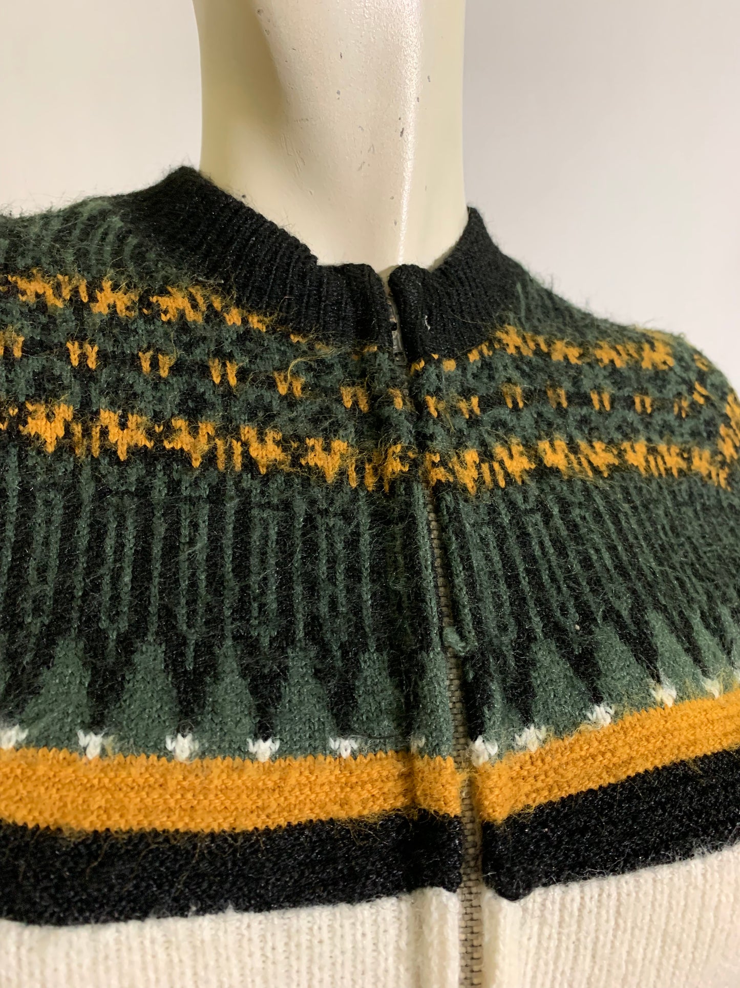 Zip Front Brown and Black Ski Sweater circa 1960s