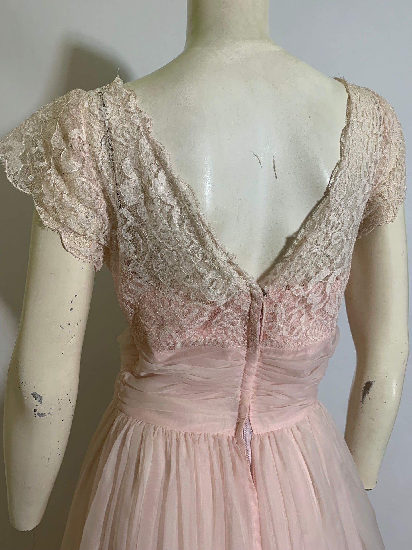 Candy Floss Pink Lace and Chiffon Dress circa 1960s