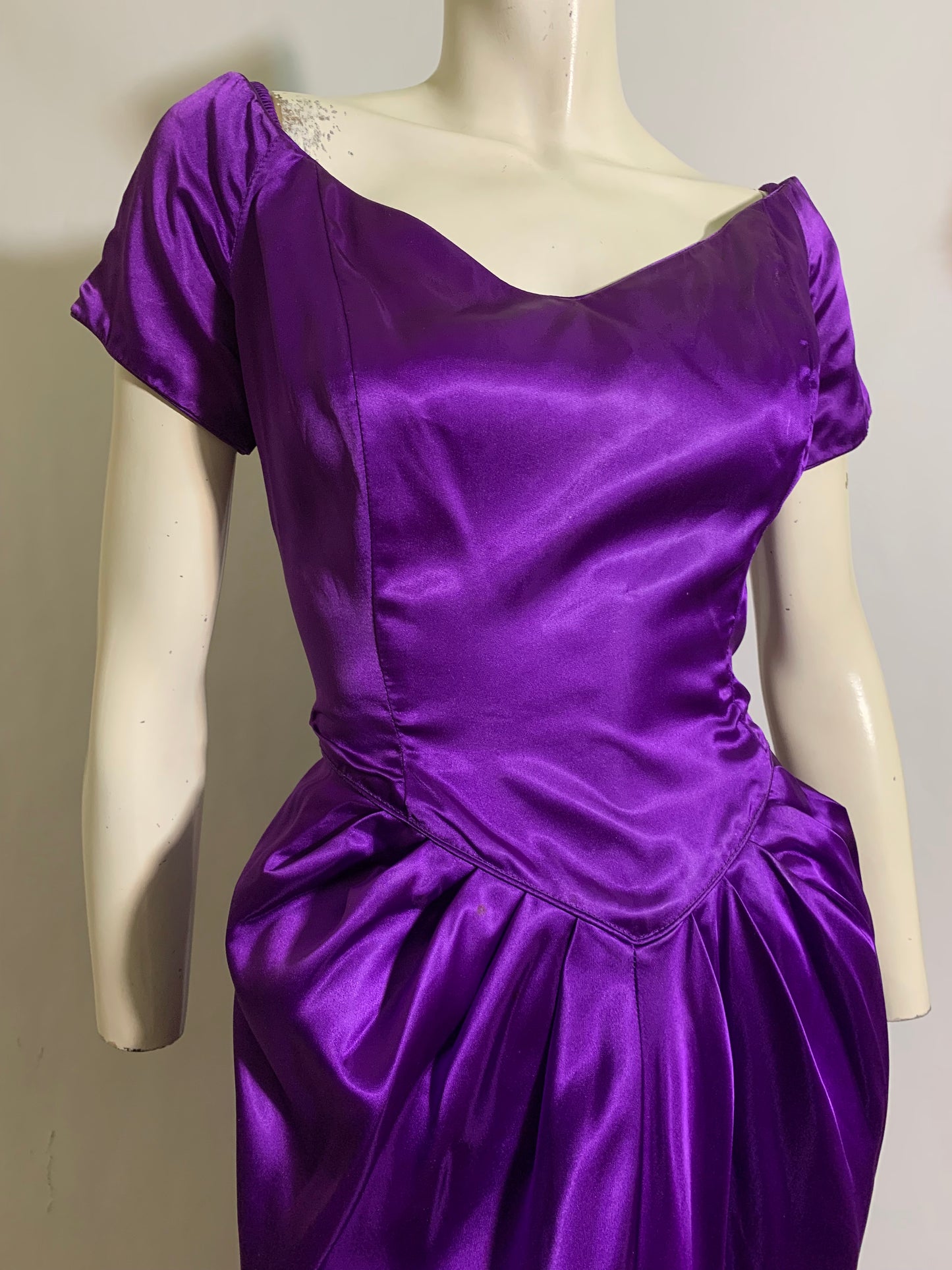 Royal Purple Ruched Hip Cocktail Dress circa 1980s