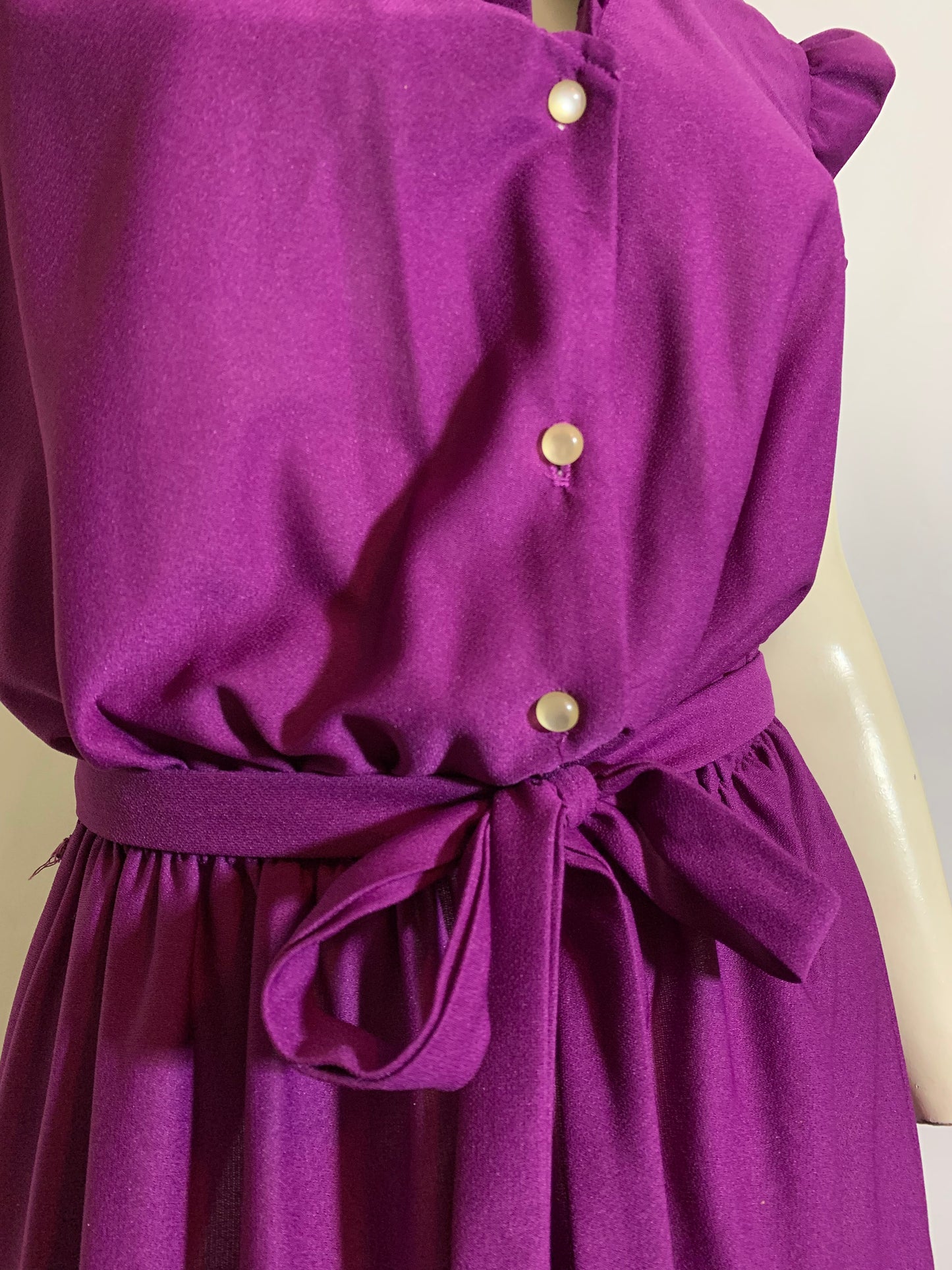 Deep Violet  Crepe Nylon Ruffled Dress circa 1980s