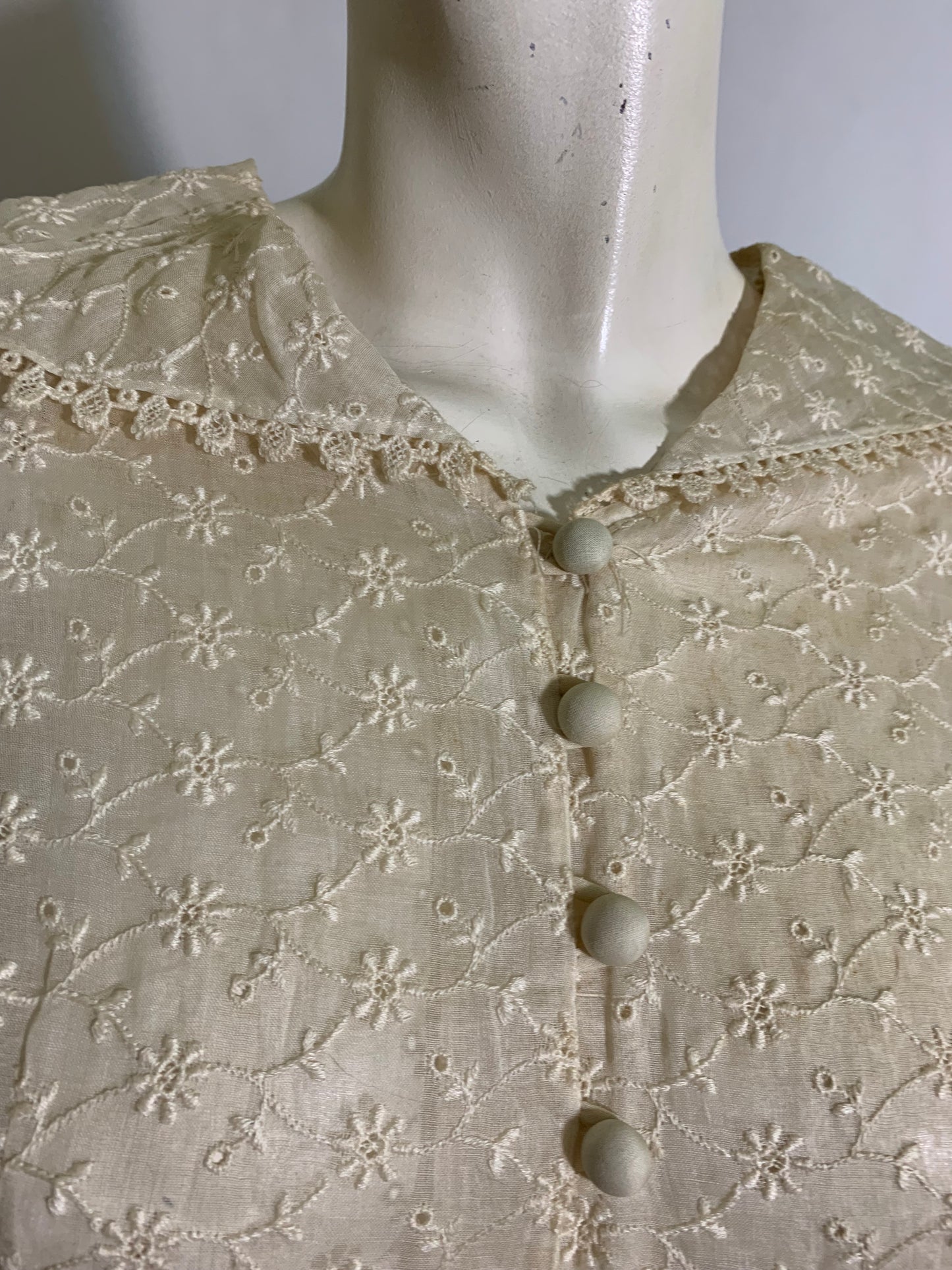 Sheer Embroidered Off White Dress circa 1940s