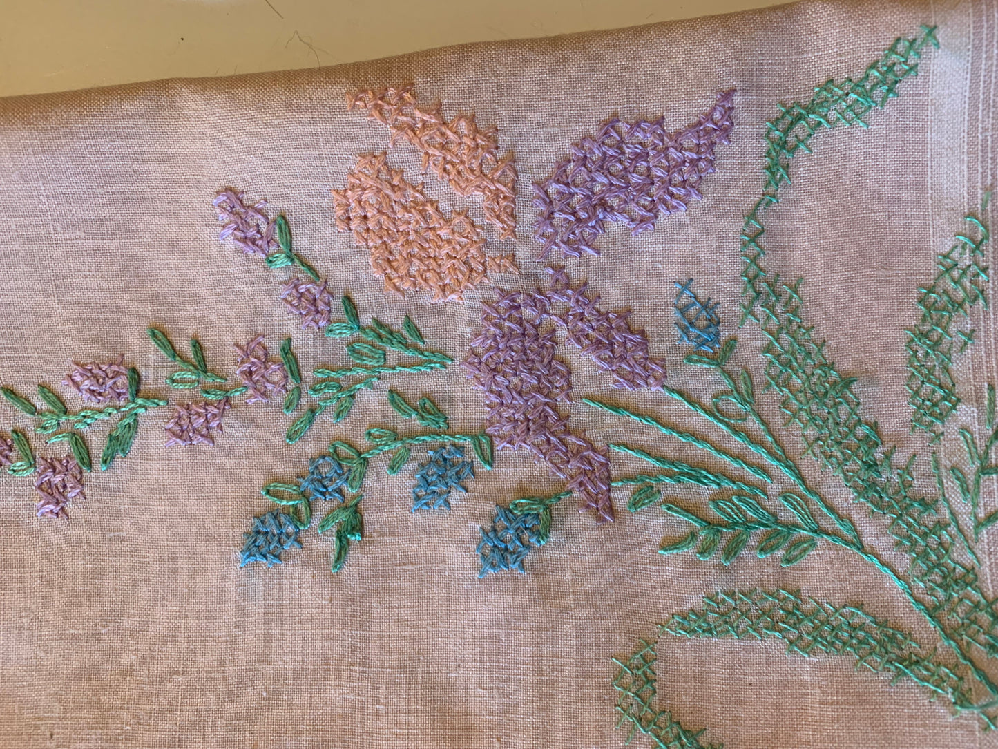 Cross Stitch Lilac Design Handkerchief circa 1940s