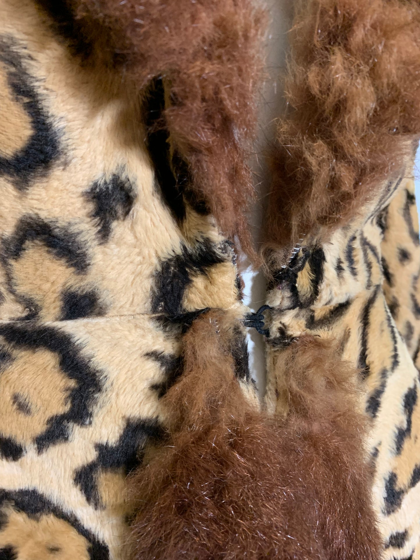 Incredible Leopard Print Faux Fur Nipped Waist Coat Full Skirt Fur Trim circa 1970s