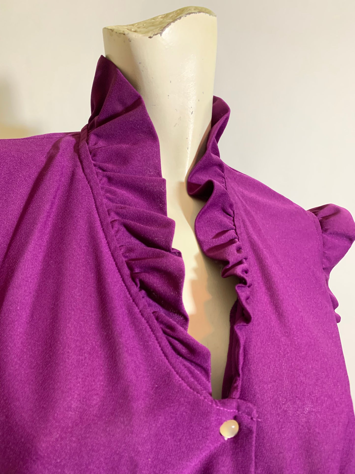 Deep Violet  Crepe Nylon Ruffled Dress circa 1980s