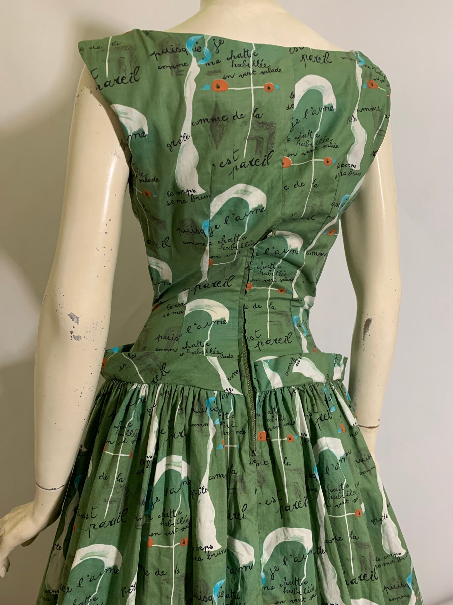 Rare Joan Miró Painting-Poem Art Print Fuller Fabrics Cotton Dress circa 1950s