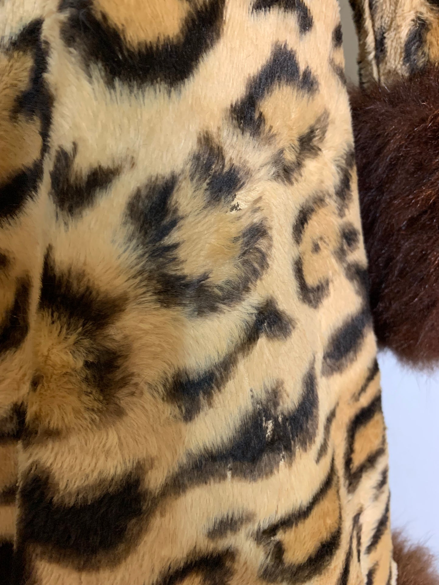 Incredible Leopard Print Faux Fur Nipped Waist Coat Full Skirt Fur Trim circa 1970s