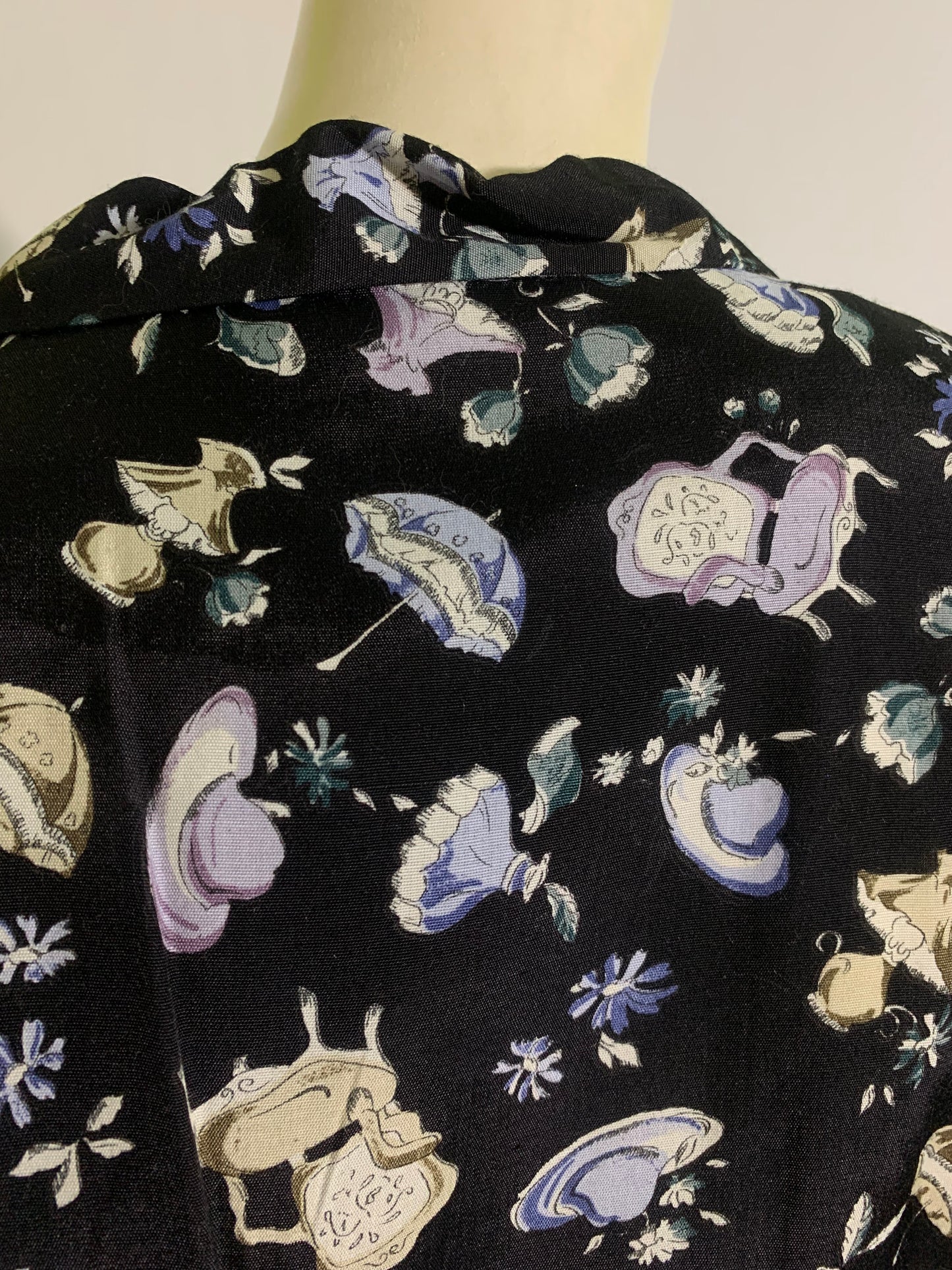 Victorian Lifestyle Novelty Print Rayon 40s Style Dress circa 1980s