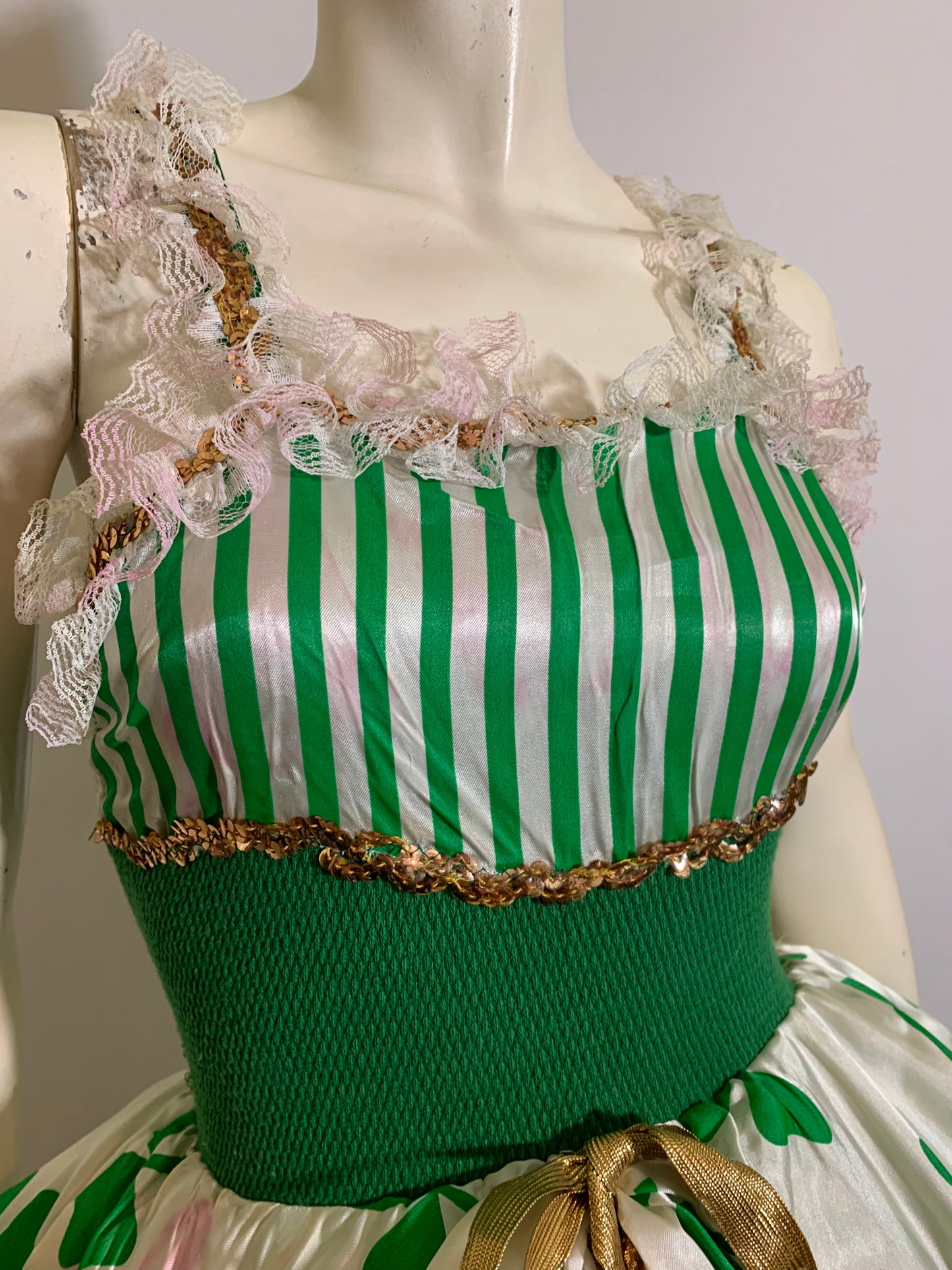 Cheeky Shamrock Printed Irish Themed Stage Costume Leotard Dress circa 1960s