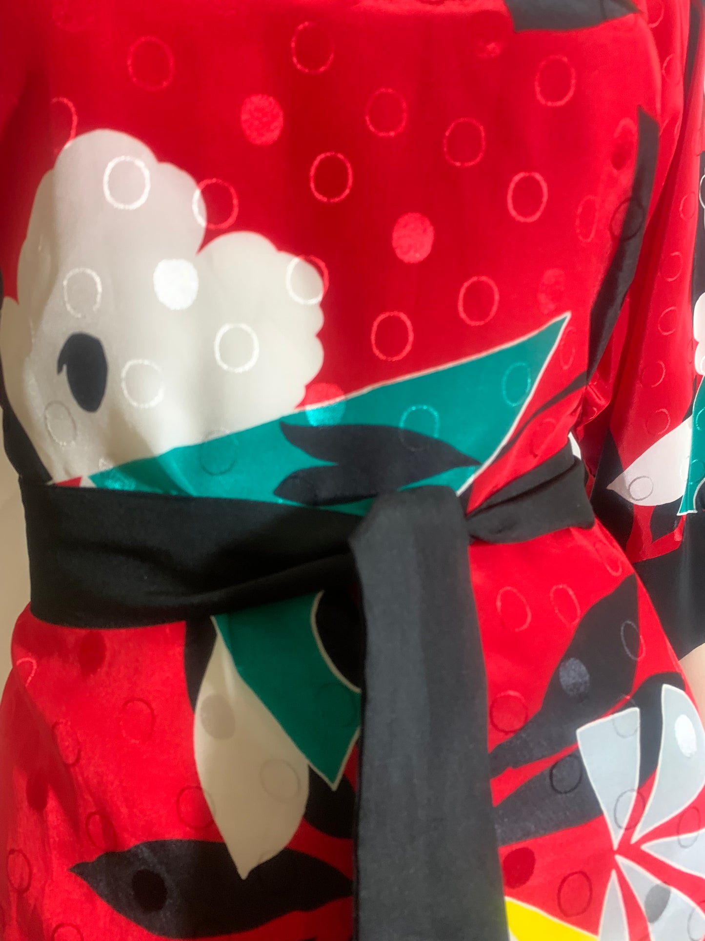 RESERVED Bold Floral Print Red Dress with Sash circa 1980s