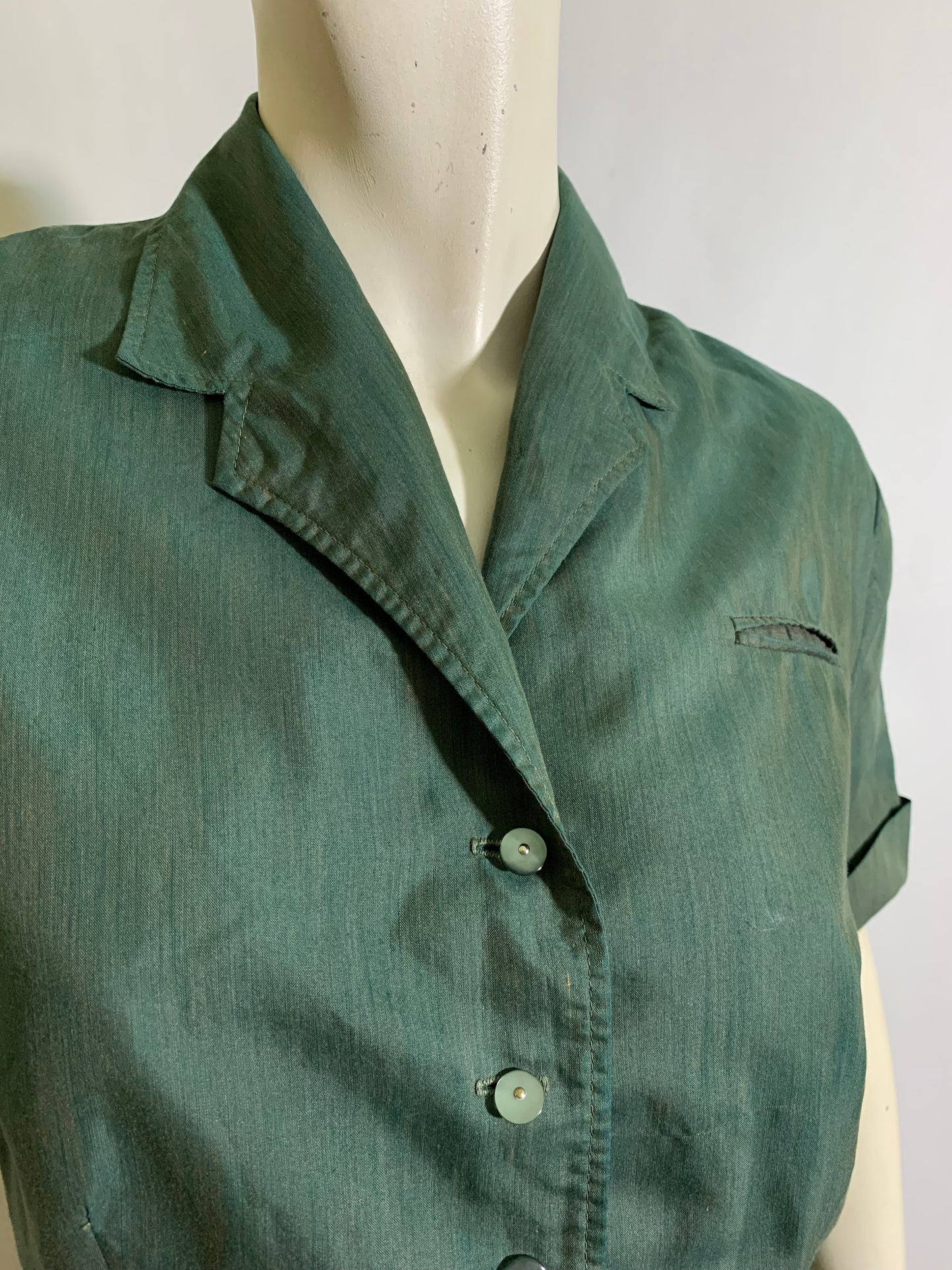Shot Silk Iridescent Green Shirtwaist Dress circa 1960s